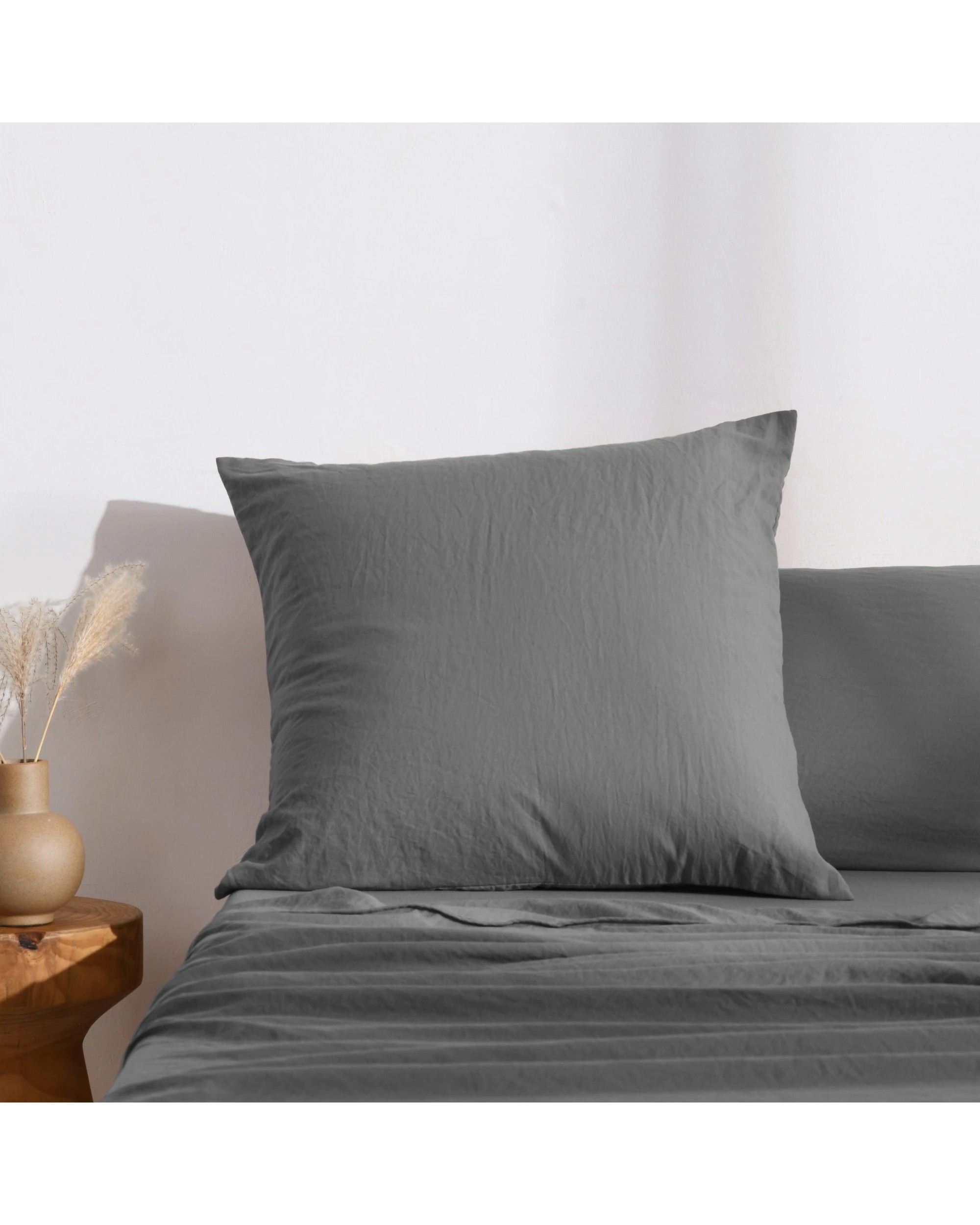 1 Dreamaker Superfine Washed Microfibre European Pillowcase - Charcoal, 1 of 5