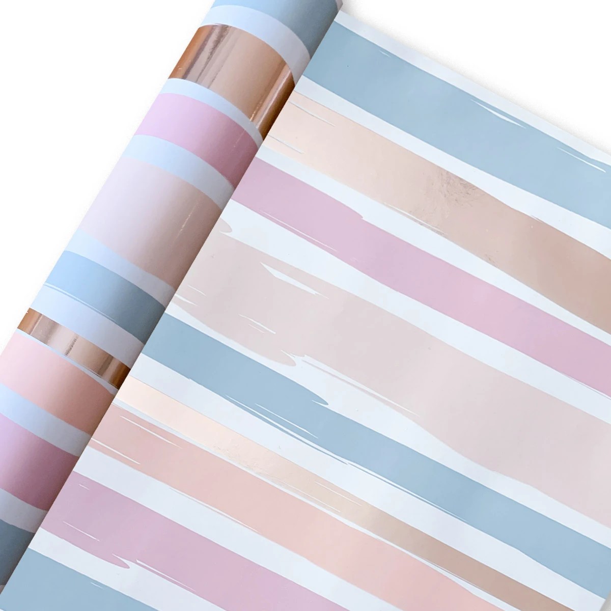 1 Hallmark Gift Wrap Roll - Pastel and Metallic Rose Gold Stripes, 1 of 3
