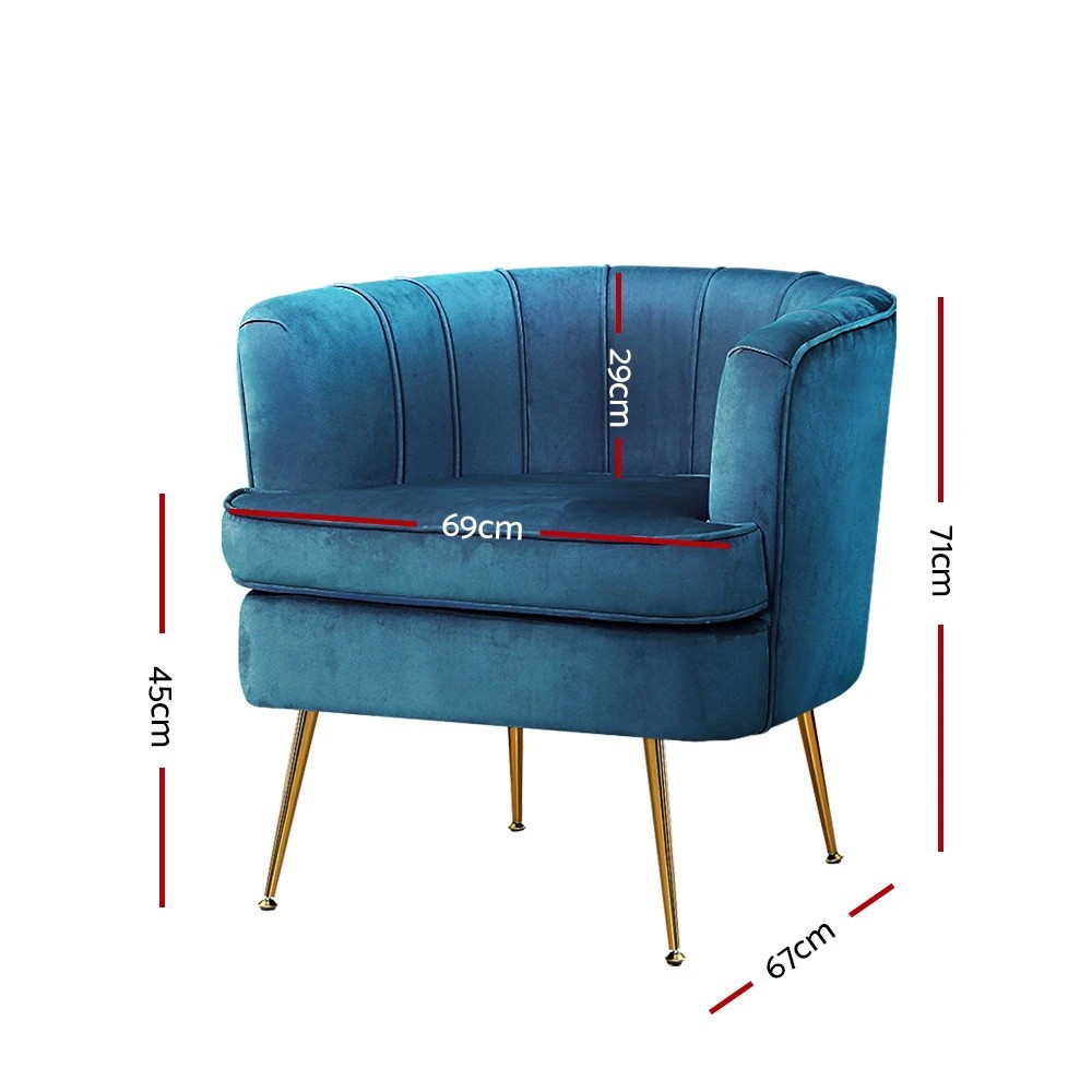 2 Artiss Armchair Velvet  Norvia - Blue, 2 of 5