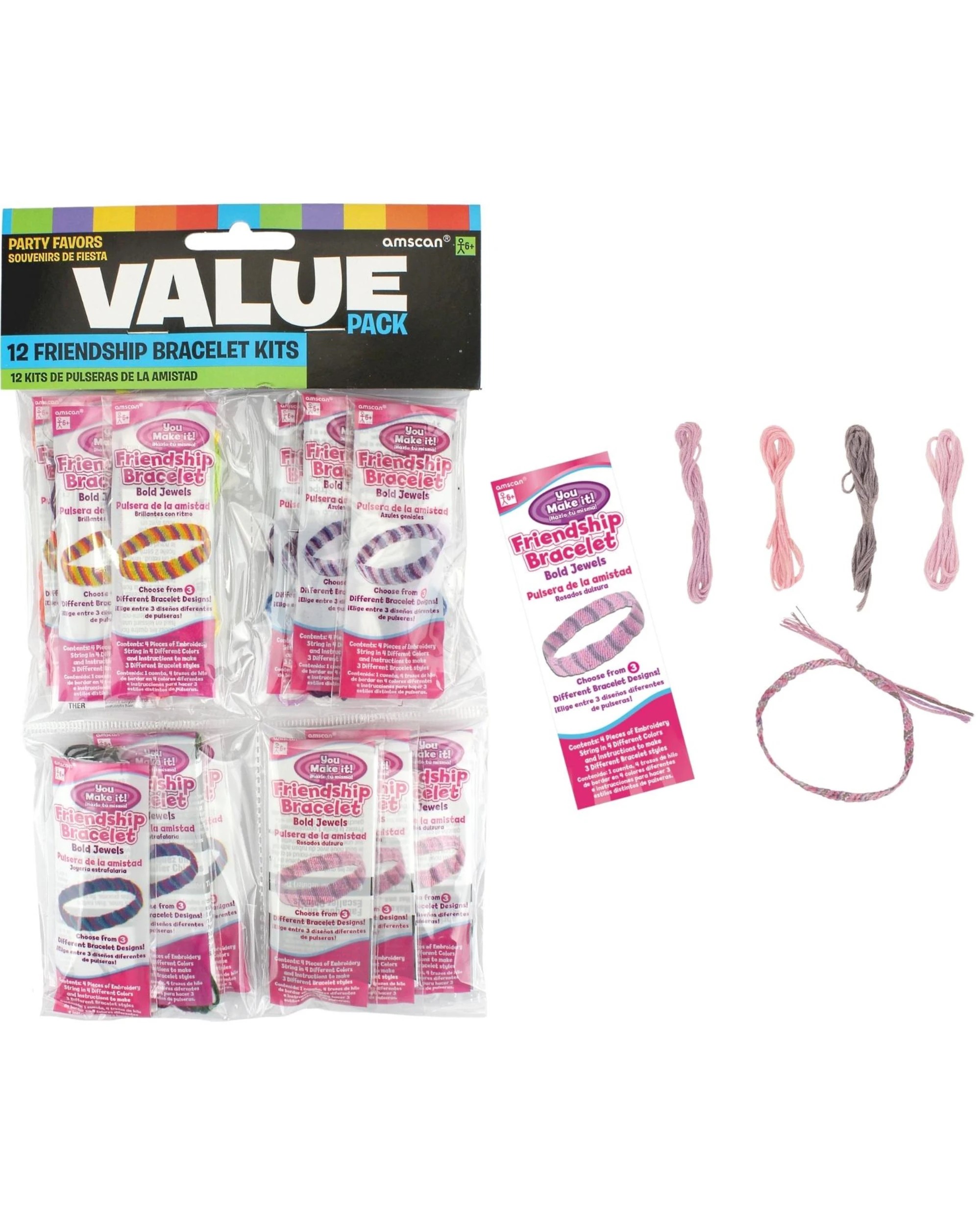 1 Amscan DIY Coloured Friendship Bracelets Pack of 12, 1 of 1