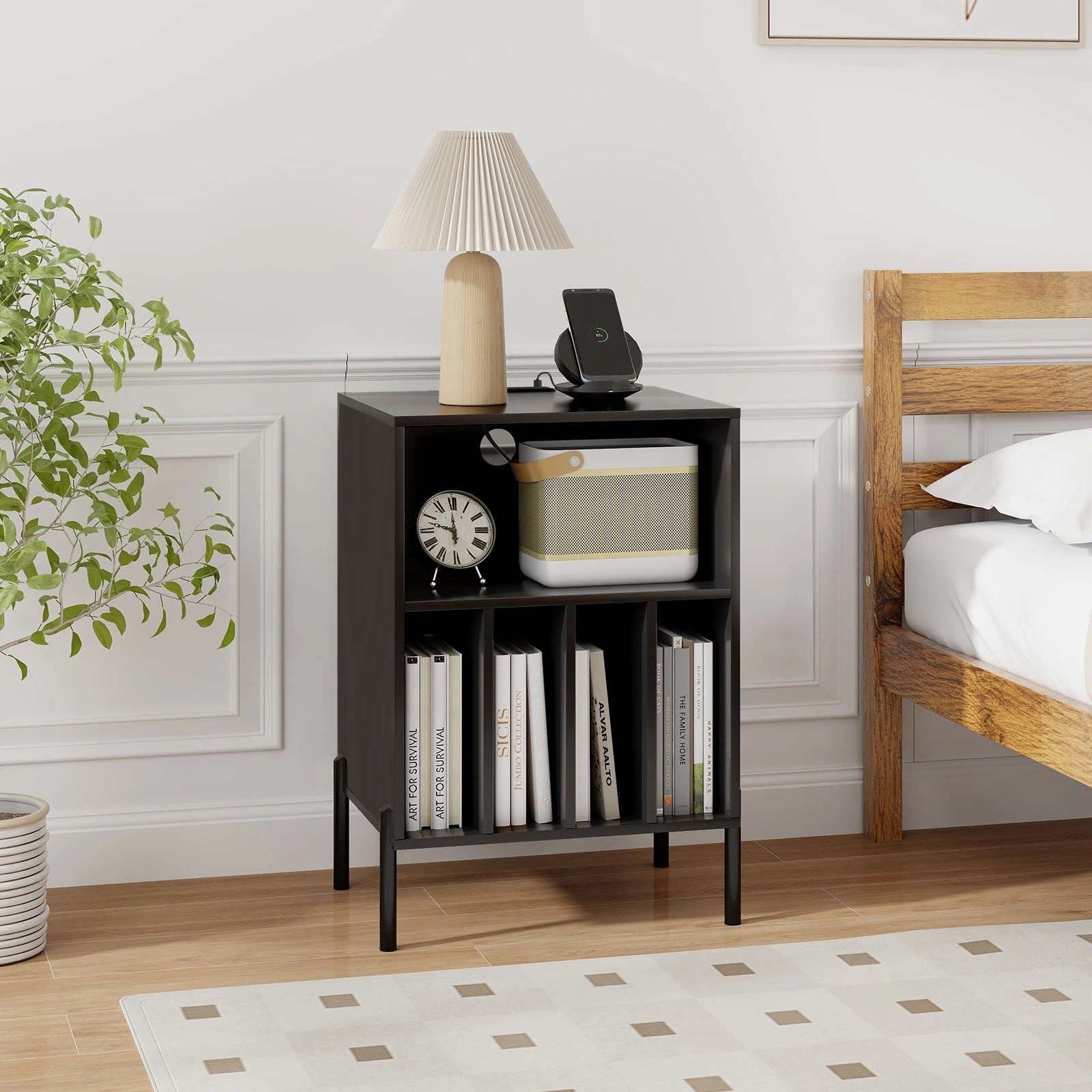 2 Costway Record Player Stand Turntable Stand w/Charging Station & USB Port, 2 of 4