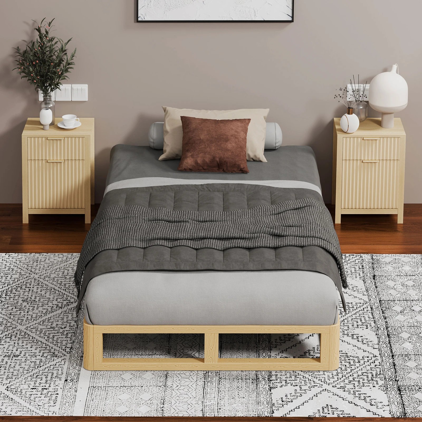 2 Alfordson Bed Frame Wooden Timber King Single Mattress Base Platform Jacob - Natural, 2 of 10