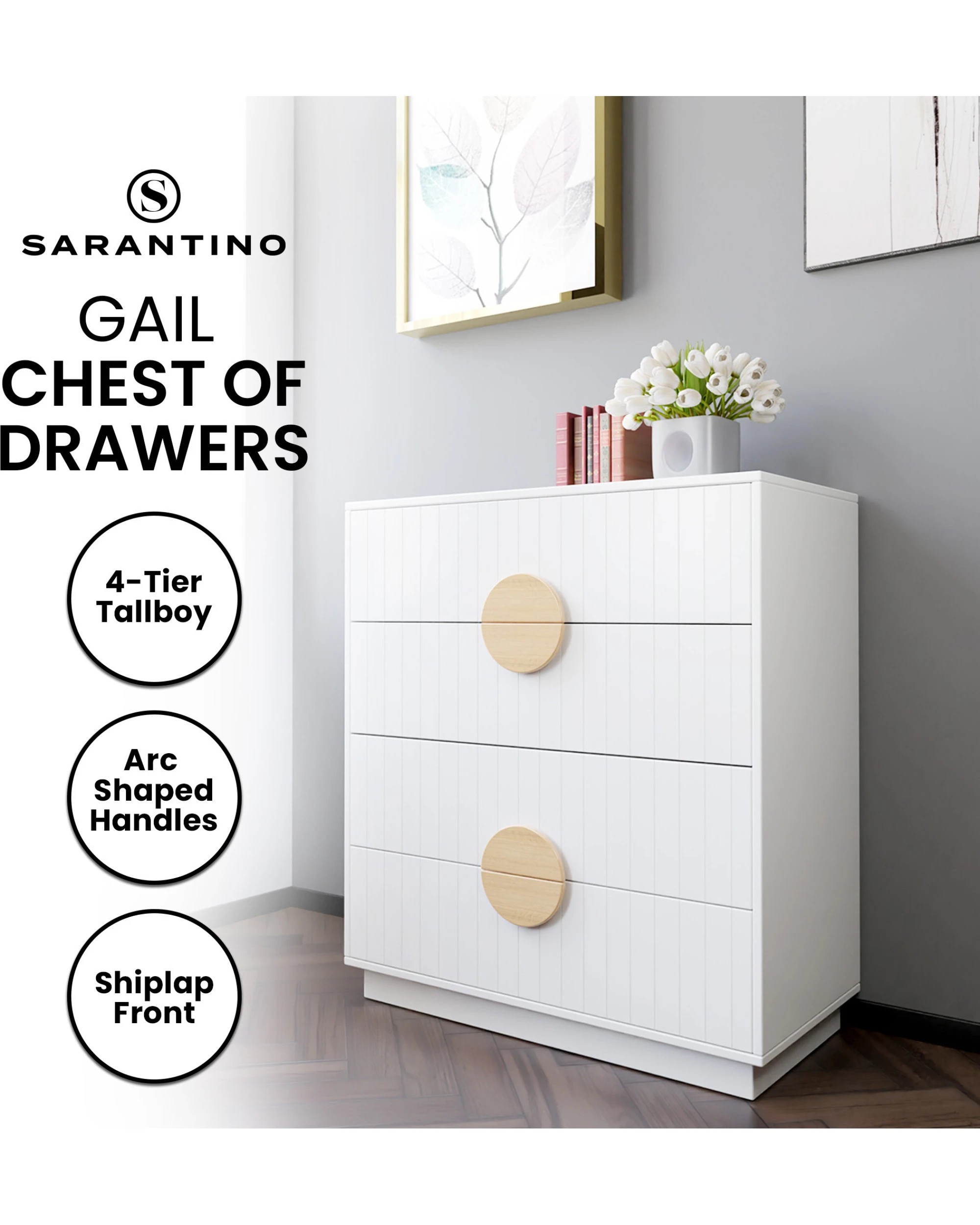 10 Sarantino Rocco Chest of Drawers - White, 10 of 10