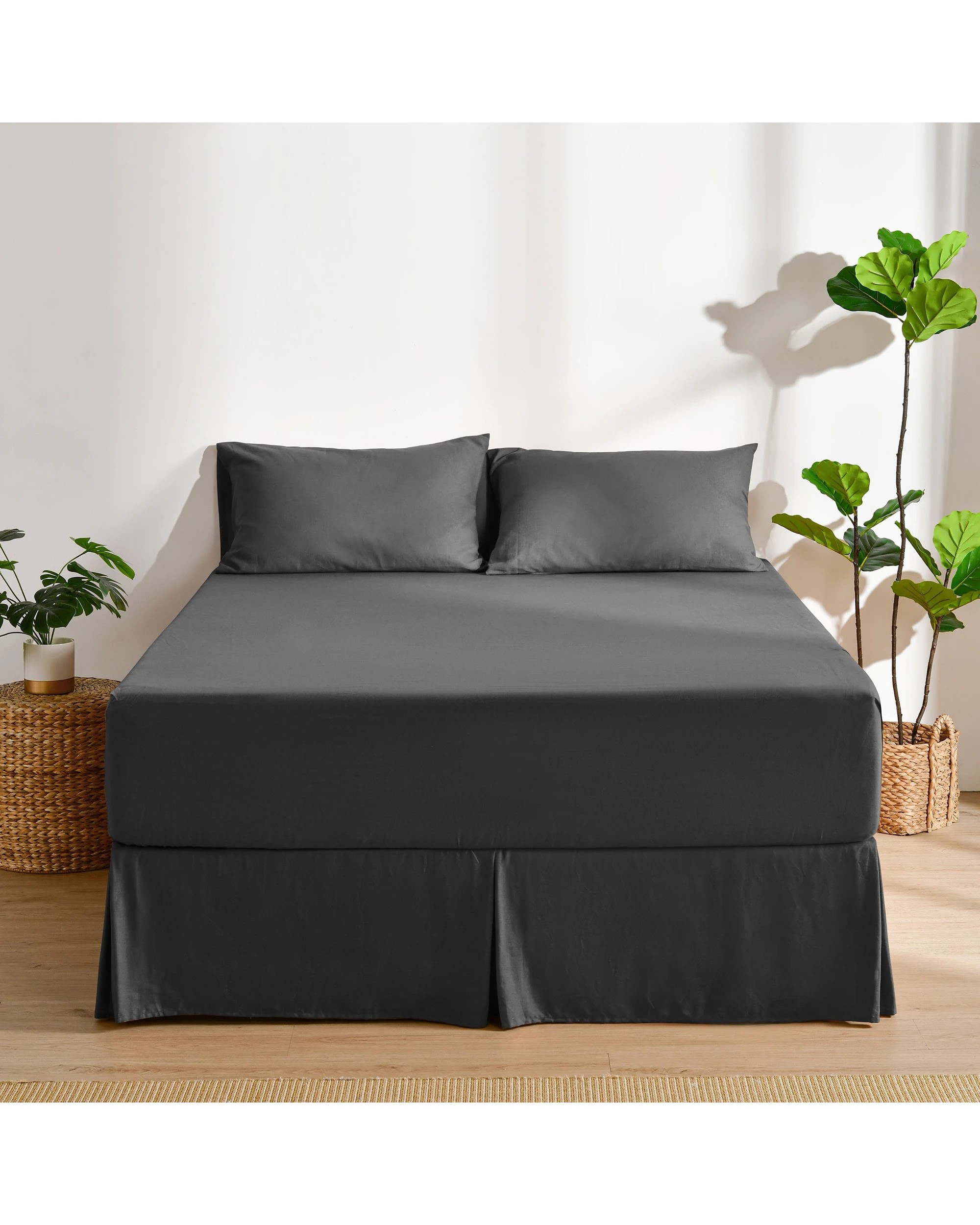 2 Dreamaker Linen Cotton Valance - Single Bed - Charcoal, 2 of 7