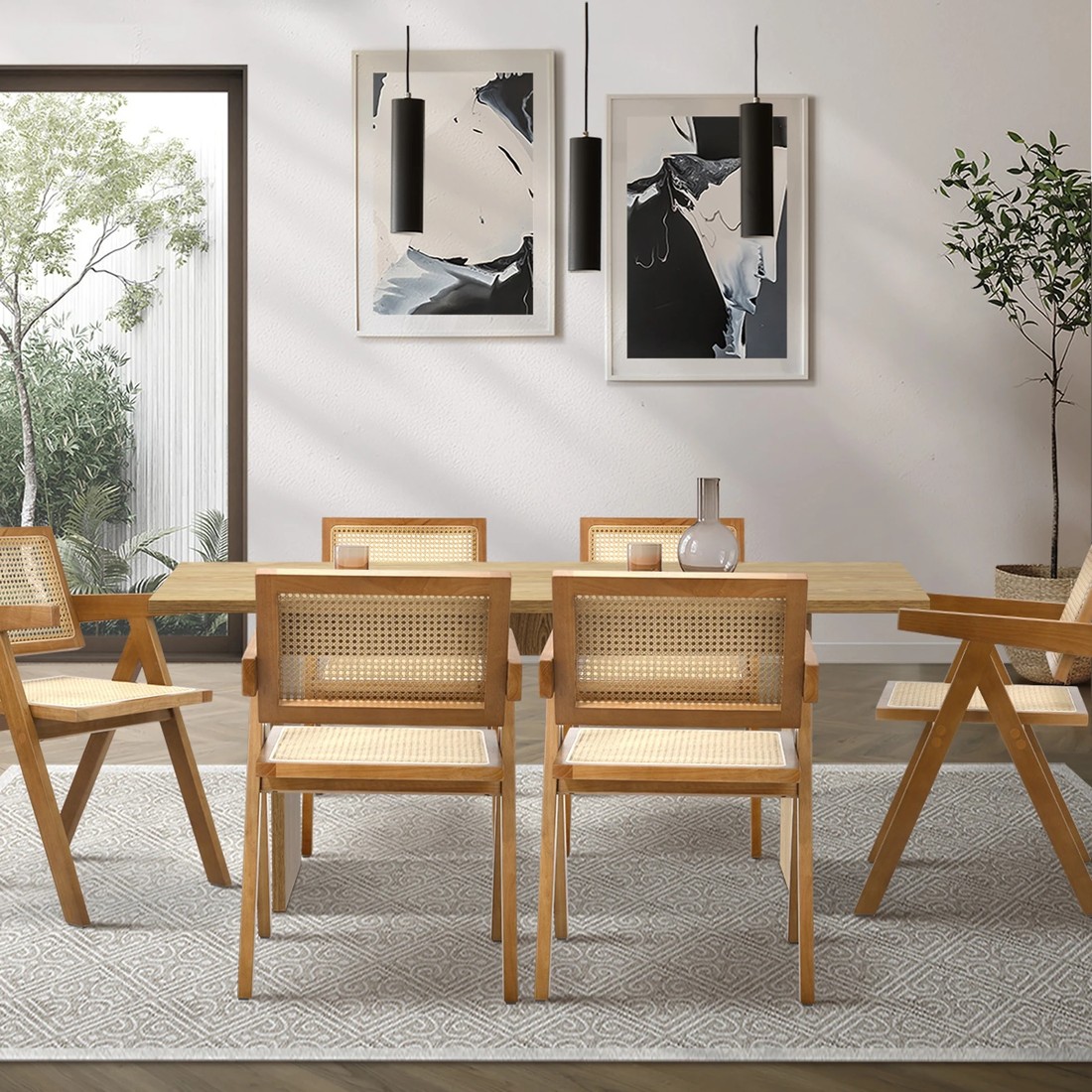 3 Oikiture 180cm Rectangular Dining Table With 6pcs Dining Chairs Wooden Walnut
 - Natural, 3 of 10