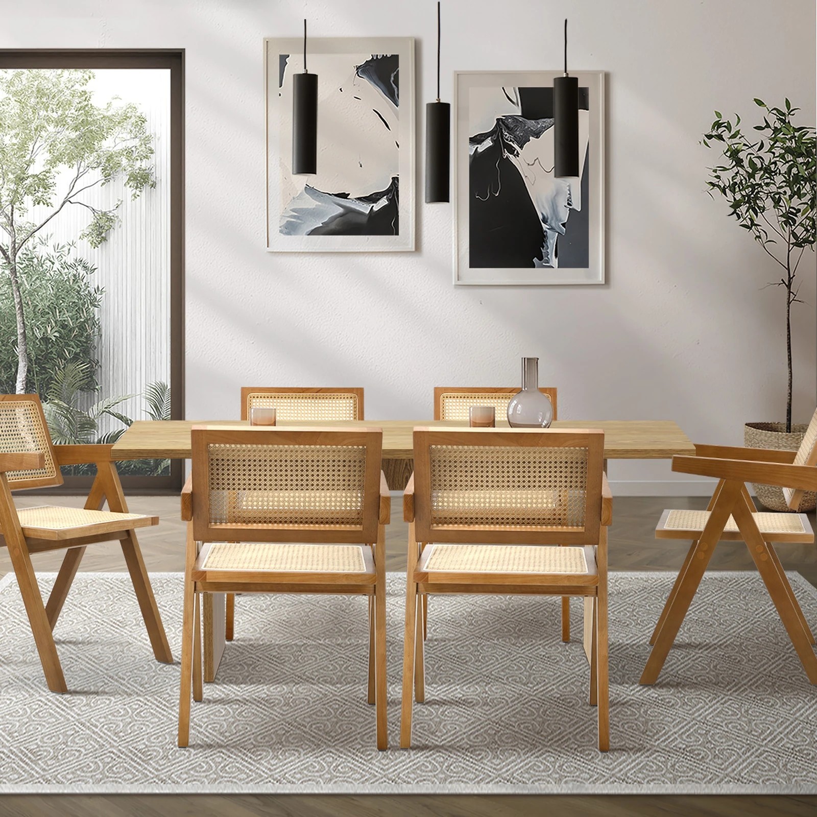 3 Oikiture 180cm Rectangular Dining Table With 6pcs Dining Chairs Wooden Walnut
 - Natural, 3 of 10