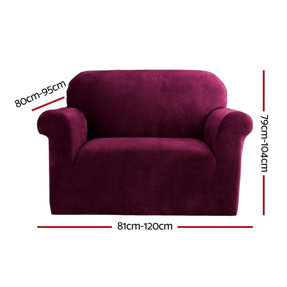 2 Artiss Sofa Cover Couch Covers 1 Seater Velvet Ruby - Red, 2 of 6