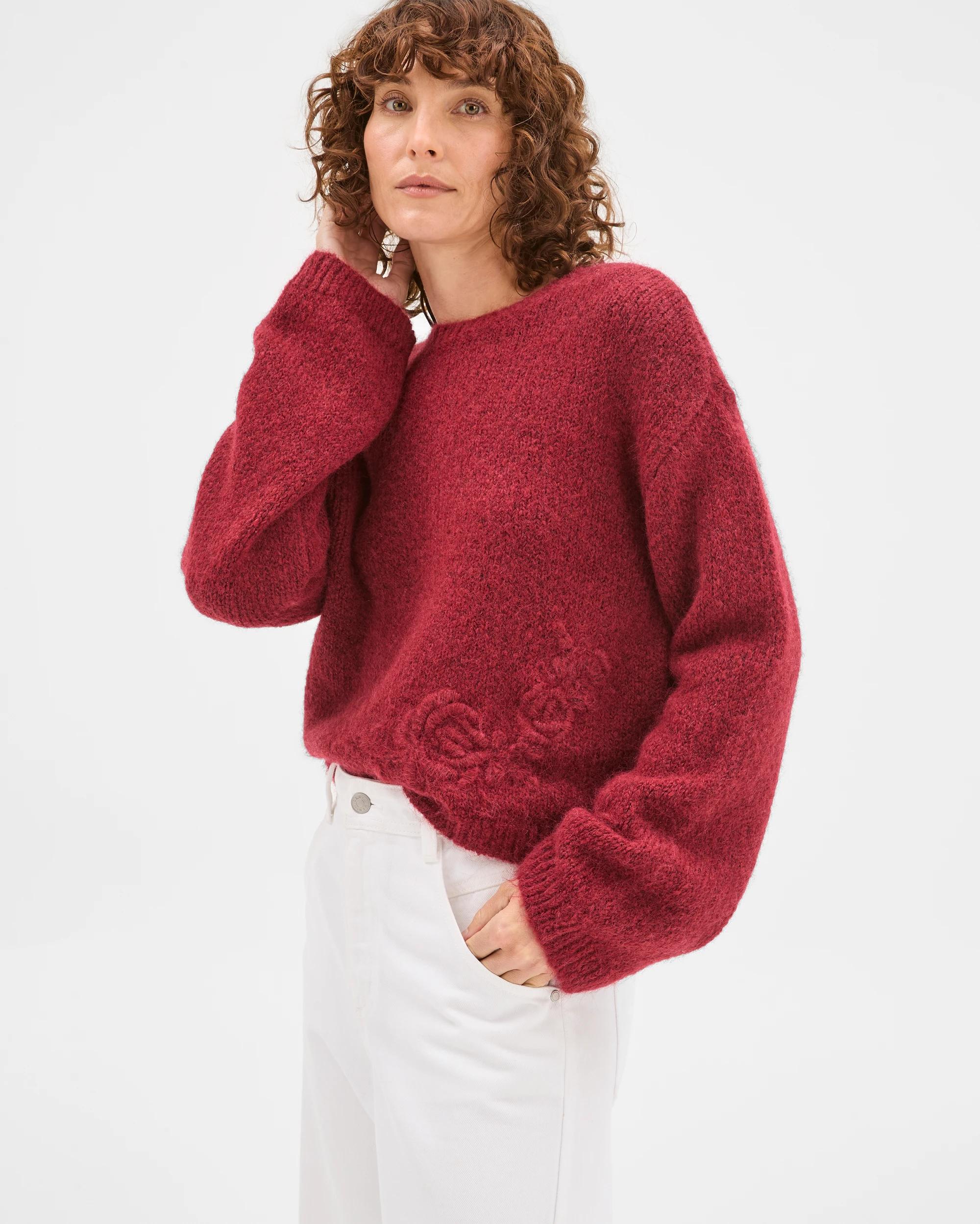 5 Target Woman Long Sleeve Boxy Fit Crop Length Embroidered Jumper BRICK RED, 5 of 7