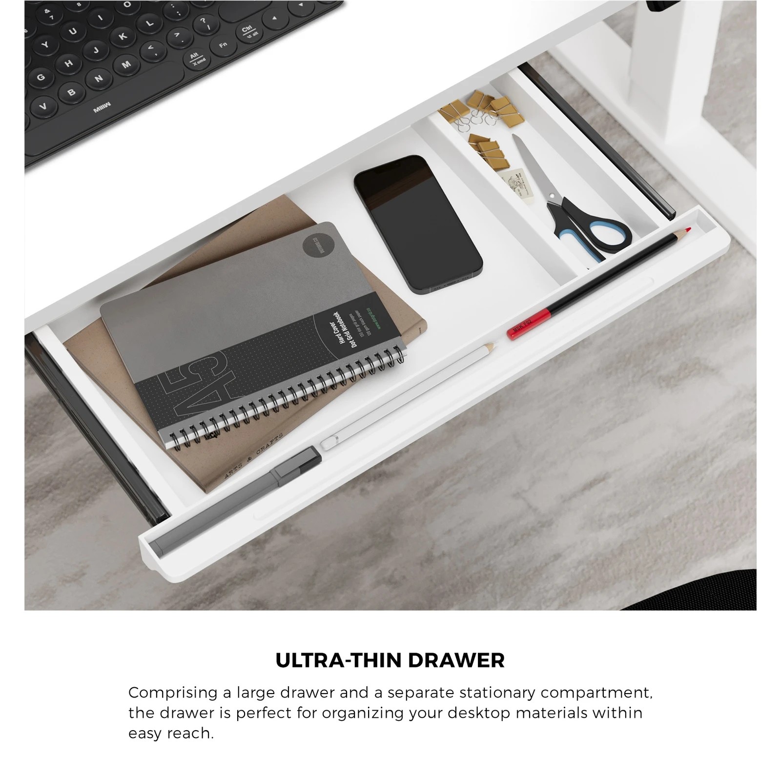 2 Oikiture 150cm Electric Standing Desk With Drawer Height Adjustable
 - White, 2 of 4