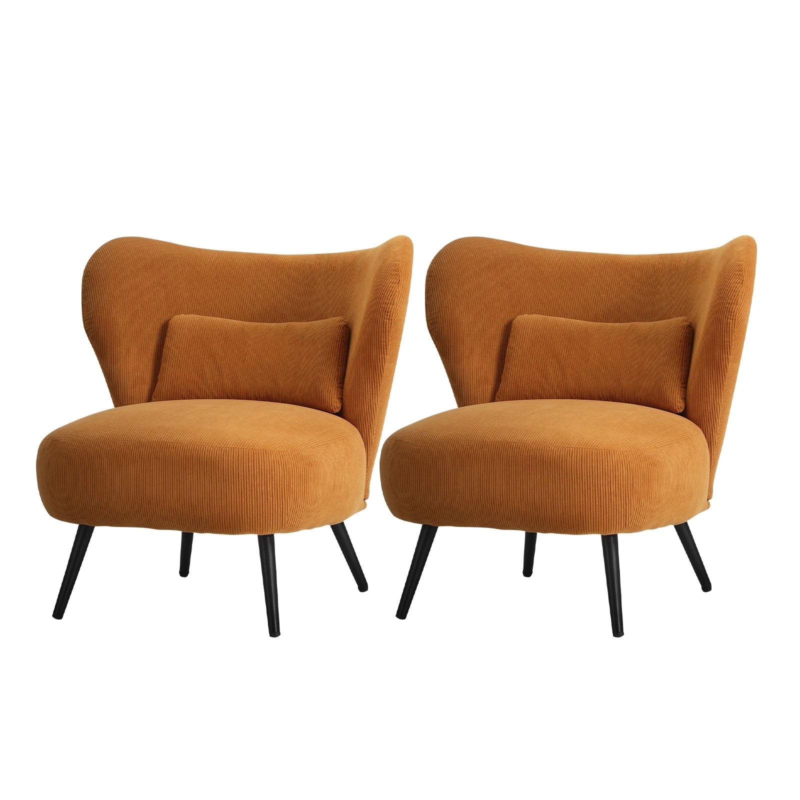 1 Oikiture 2x Armchair Lounge Chair with Lumbar Pillow Wingback Velvet - Orange, 1 of 10