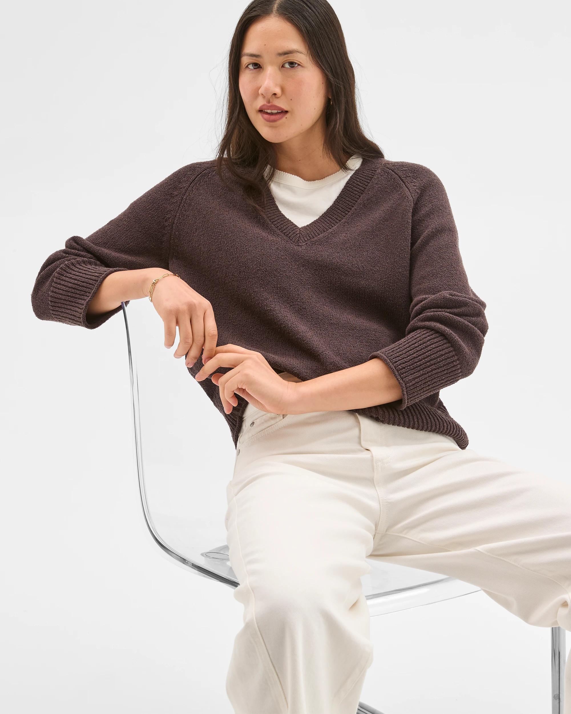 1 Target Woman Australian Cotton Blend Boucle V-Neck Jumper BRUNETTE, 1 of 3