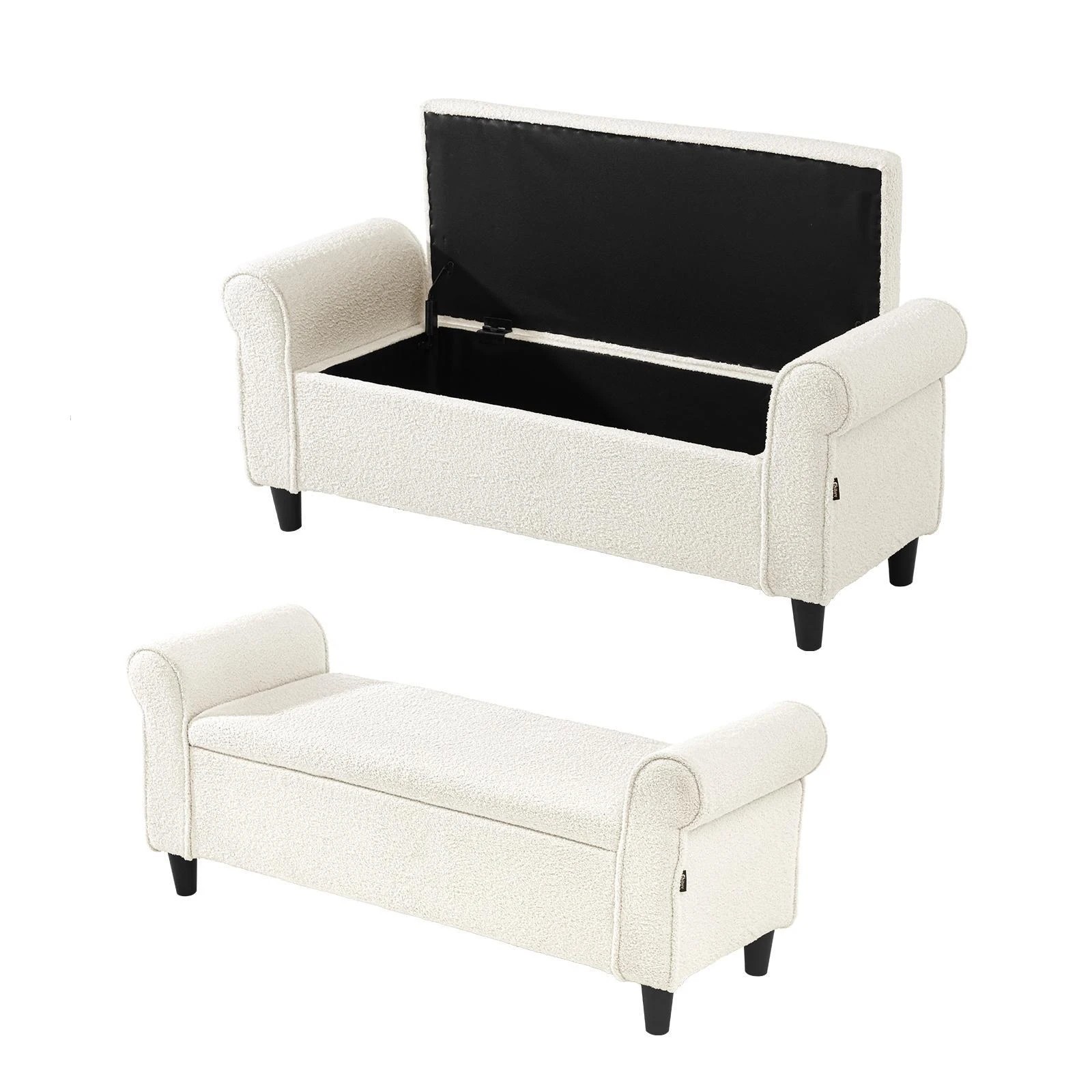 1 Oikiture Storage Ottoman Blanket Box Sherpa Fabric Arm Foot Stool Couch
 - White, 1 of 10