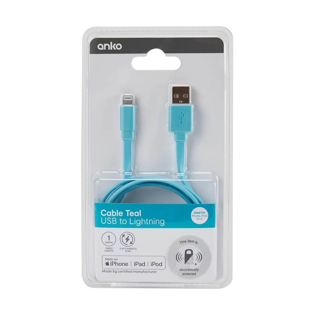 4 Lightning Cable - 1m Noodle Aqua, 4 of 4