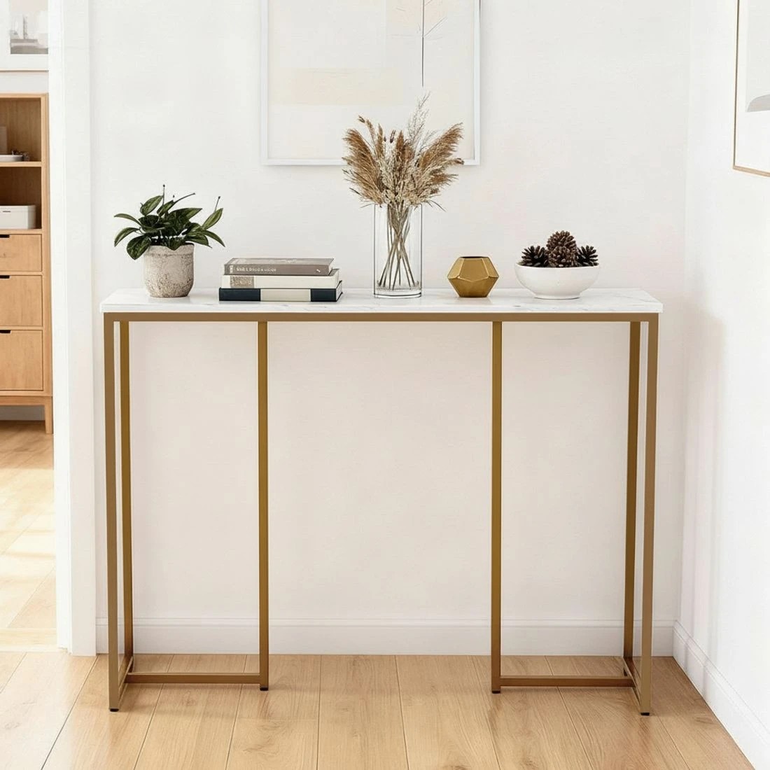 7 Artiss Console Table Marble Effect &Gold - White, 7 of 8