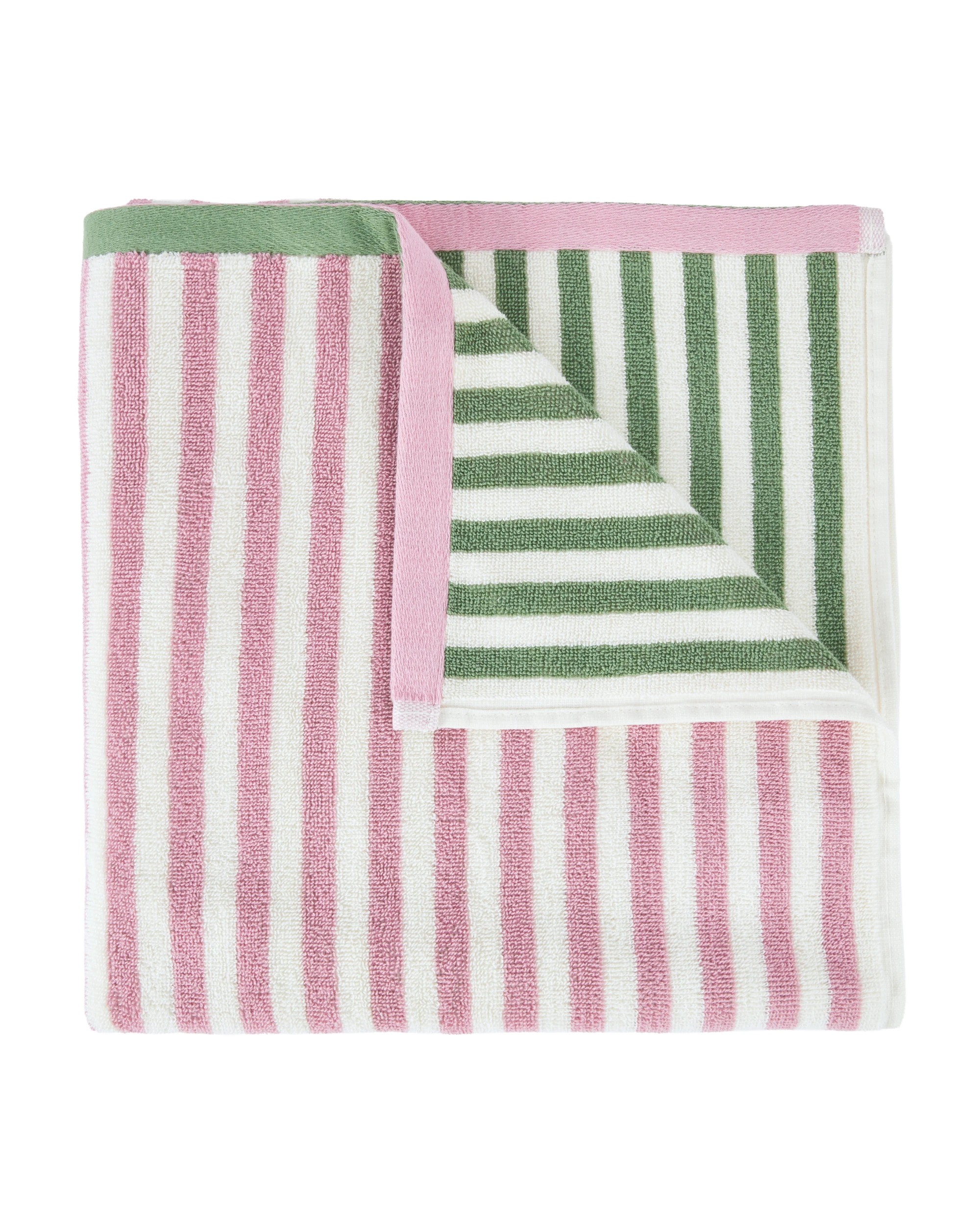 1 Reversible Stripe Cotton Bath Towel - Pink and Green, 1 of 5