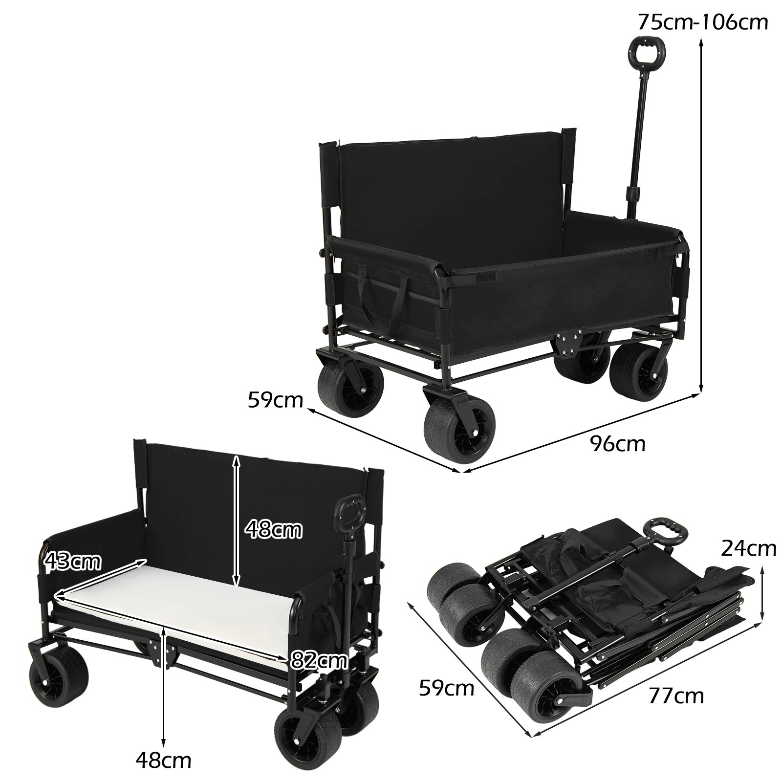 2 Costway 2in1 Picnic Wagon Cart Camping Bench Seat Folding Utility Trolley w/Cushions - Black, 2 of 2