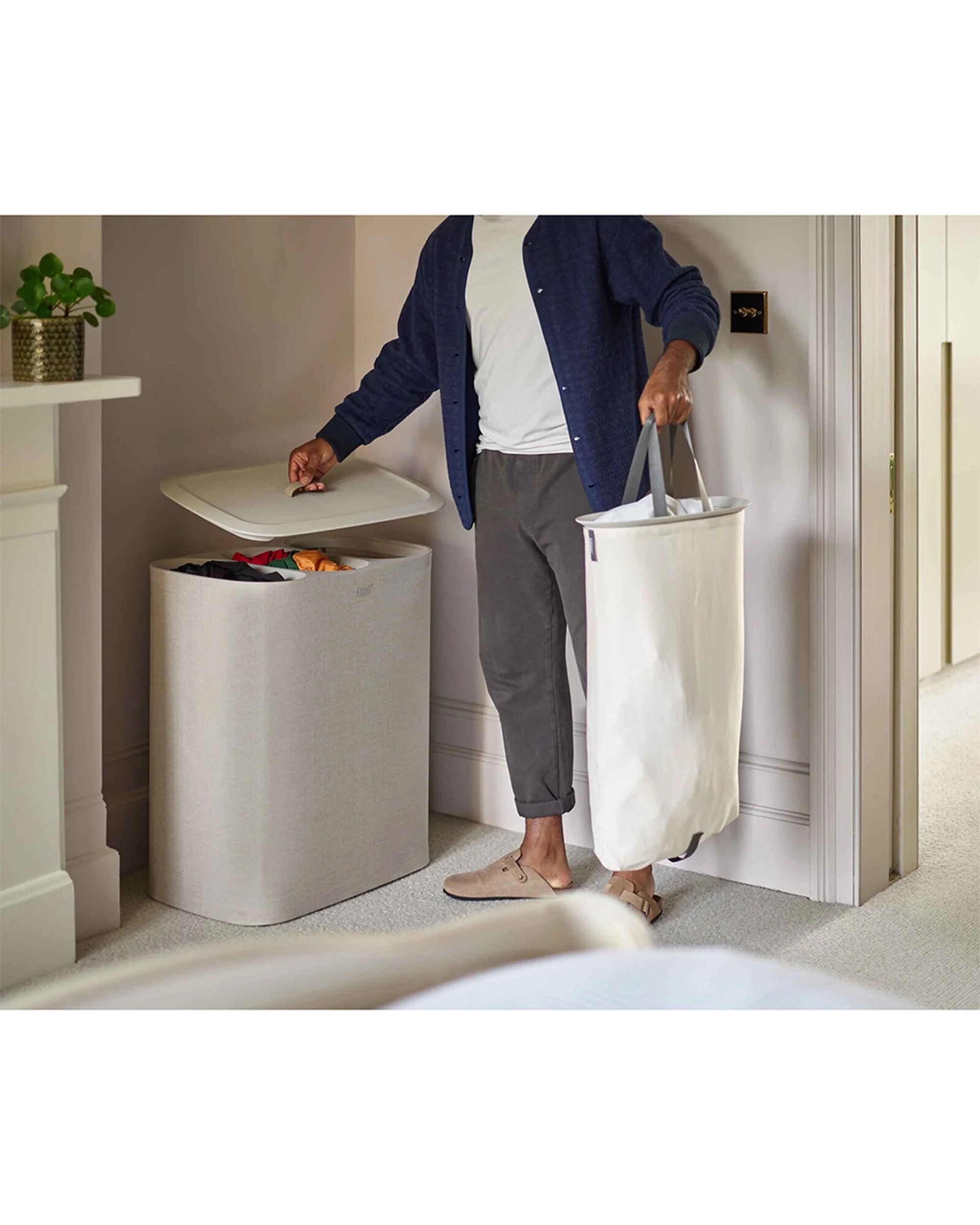 3 Joseph Joseph Tota Trio 90L Laundry Separation Basket Three Compartments Ecru - Beige, 3 of 6