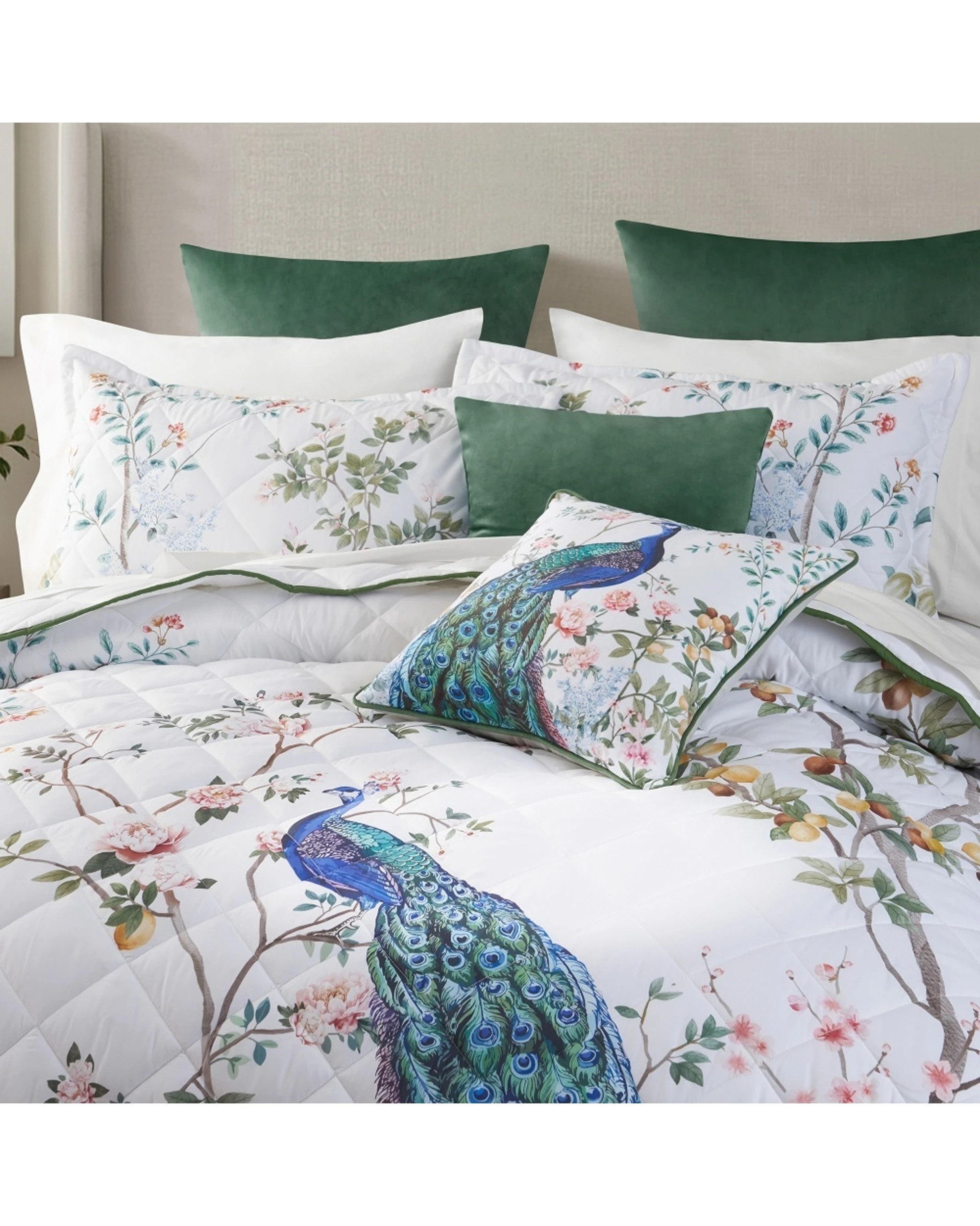 2 Bianca Priya Peacock Floral Print Quilted Bedspread Set - Super King Bed - Pattern, 2 of 4