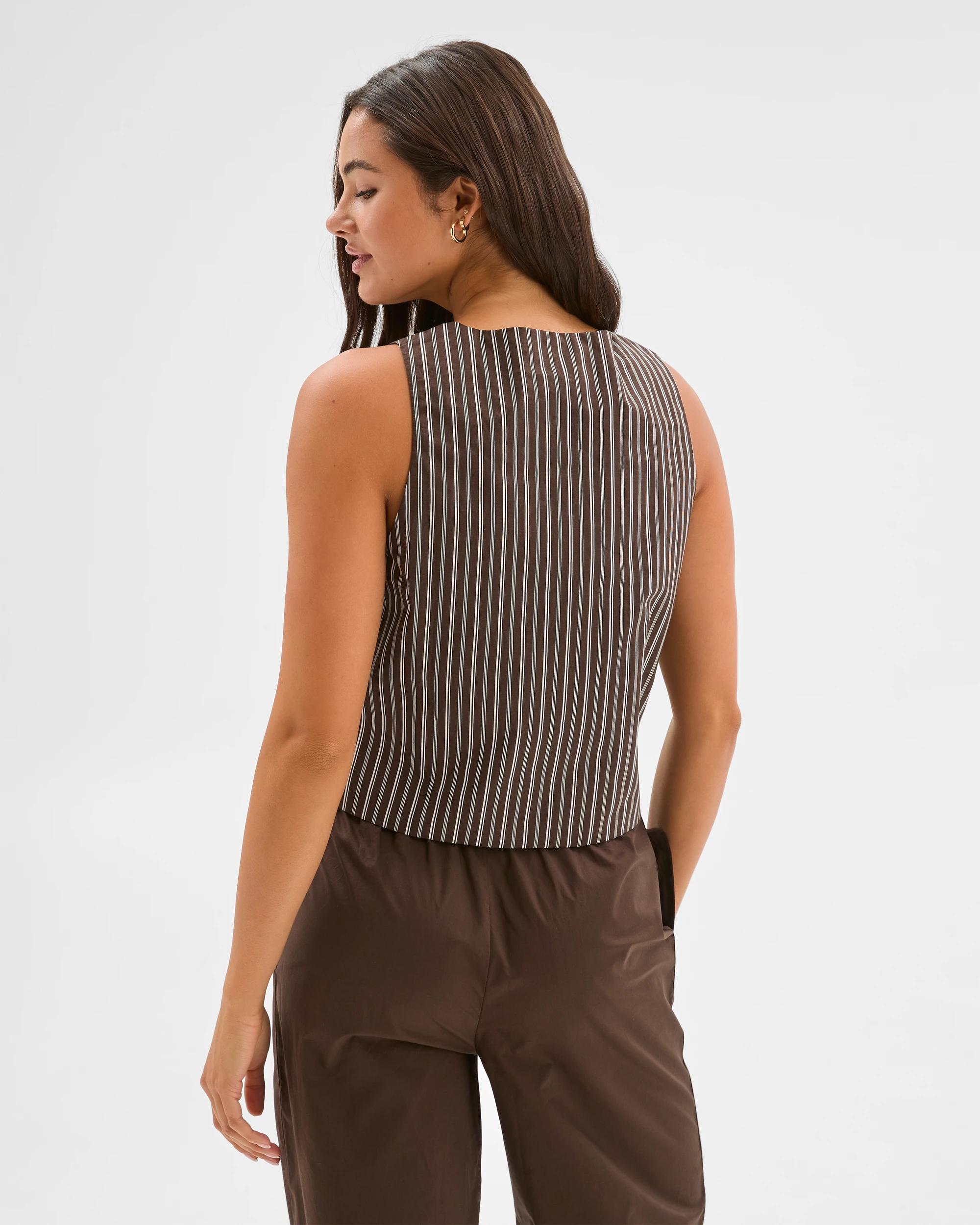 5 Australian Cotton Asymmetrical Vest - Lily Loves BROWN/CREAM STRIPE, 5 of 5