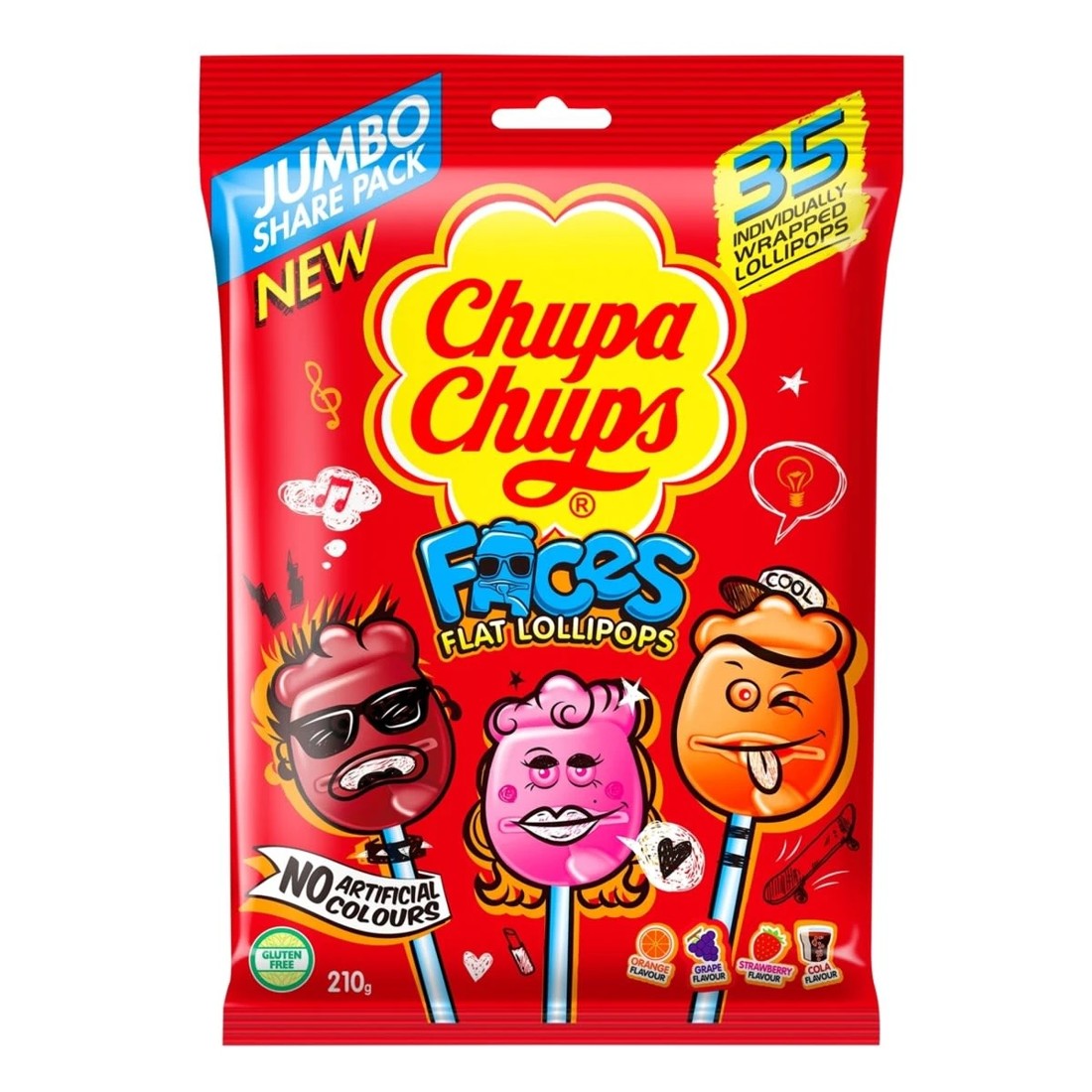 1 35 Piece Chupa Chups Faces Flat Lollipops 210g, 1 of 3