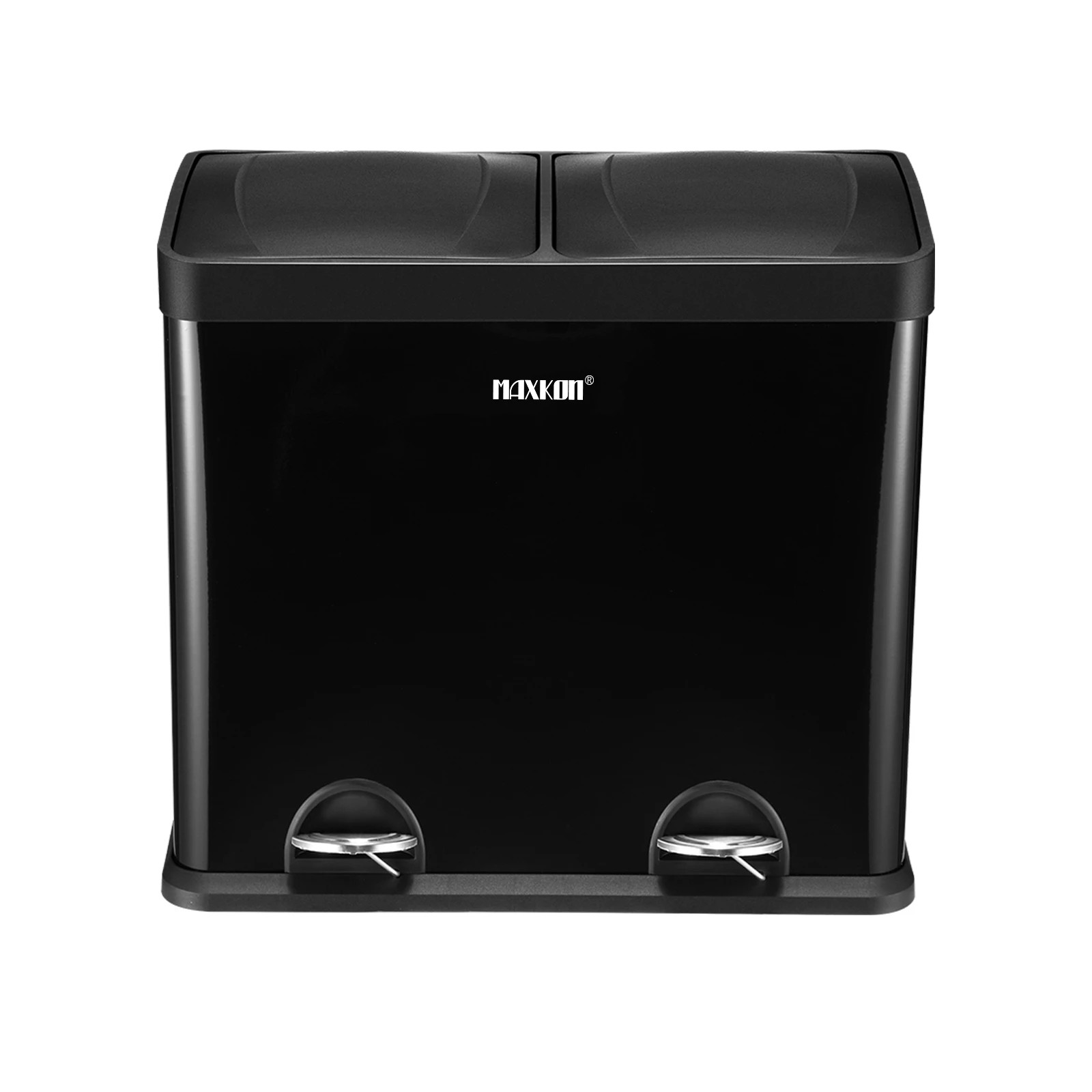 1 Maxkon 60L Rubbish Bin Dual Compartment Dustbin Pedal Recycling Trashcan Modern Kitchen Waste Garbage Coated Steel Black, 1 of 8