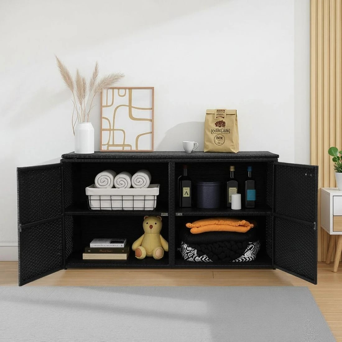 4 Gardeon Outdoor Storage Cabinet Box Deck Wicker Shelf Chest Garden Shed Tools - Black, 4 of 6