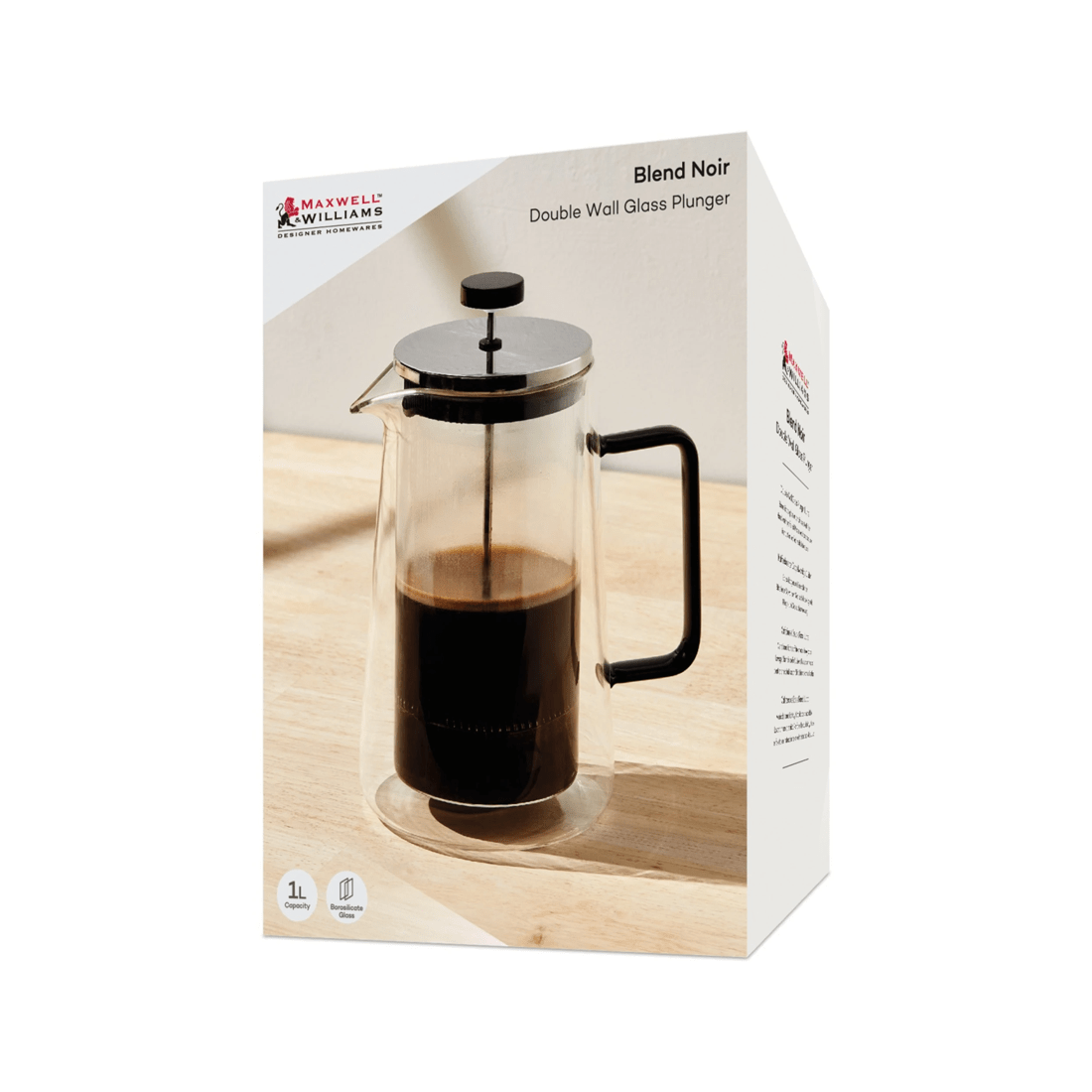 3 Maxwell & Williams 1 Litre Double Wall Glass Coffee Plunger French Press
 - Plain, 3 of 3