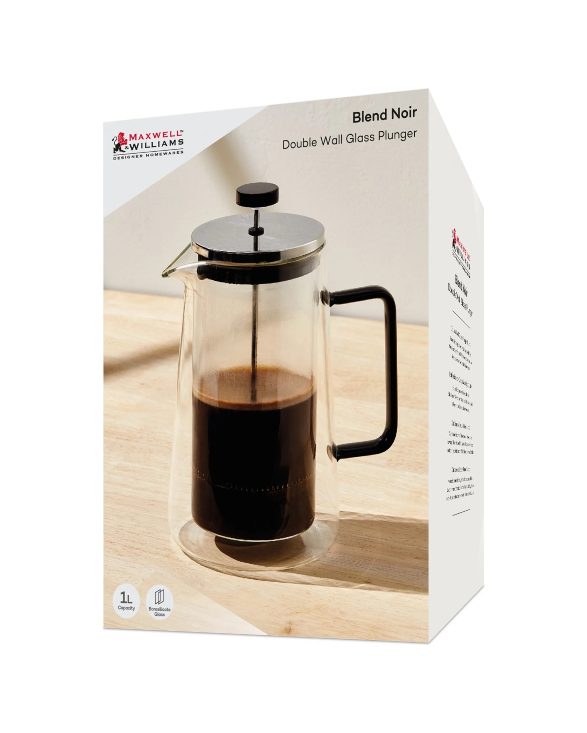3 Maxwell & Williams 1 Litre Double Wall Glass Coffee Plunger French Press
 - Plain, 3 of 3