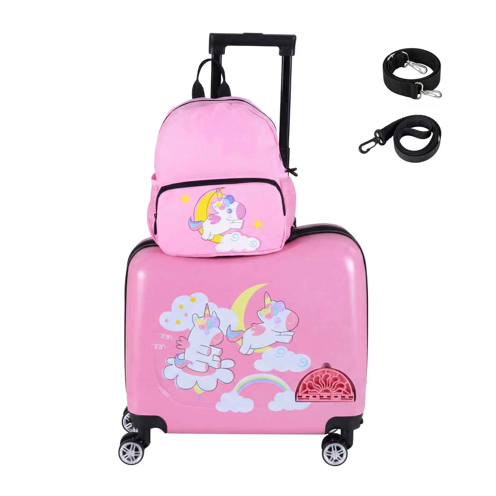 1 Costway 2PC Ride-on Luggage Set 50+30cm Backpack Travel Suitcase - Pink, 1 of 1