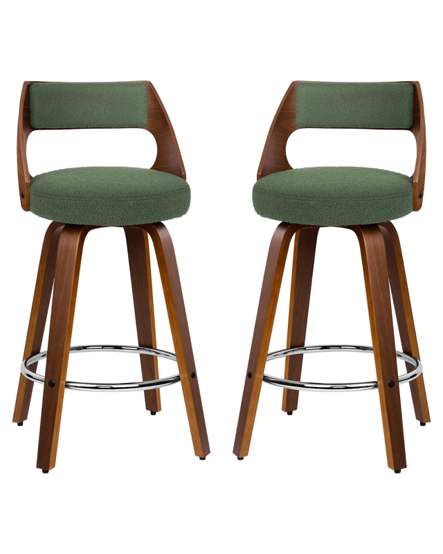 Alfordson 2x Swivel Bar Stools 65cm Kitchen Wooden Dining Chair Boucle - G