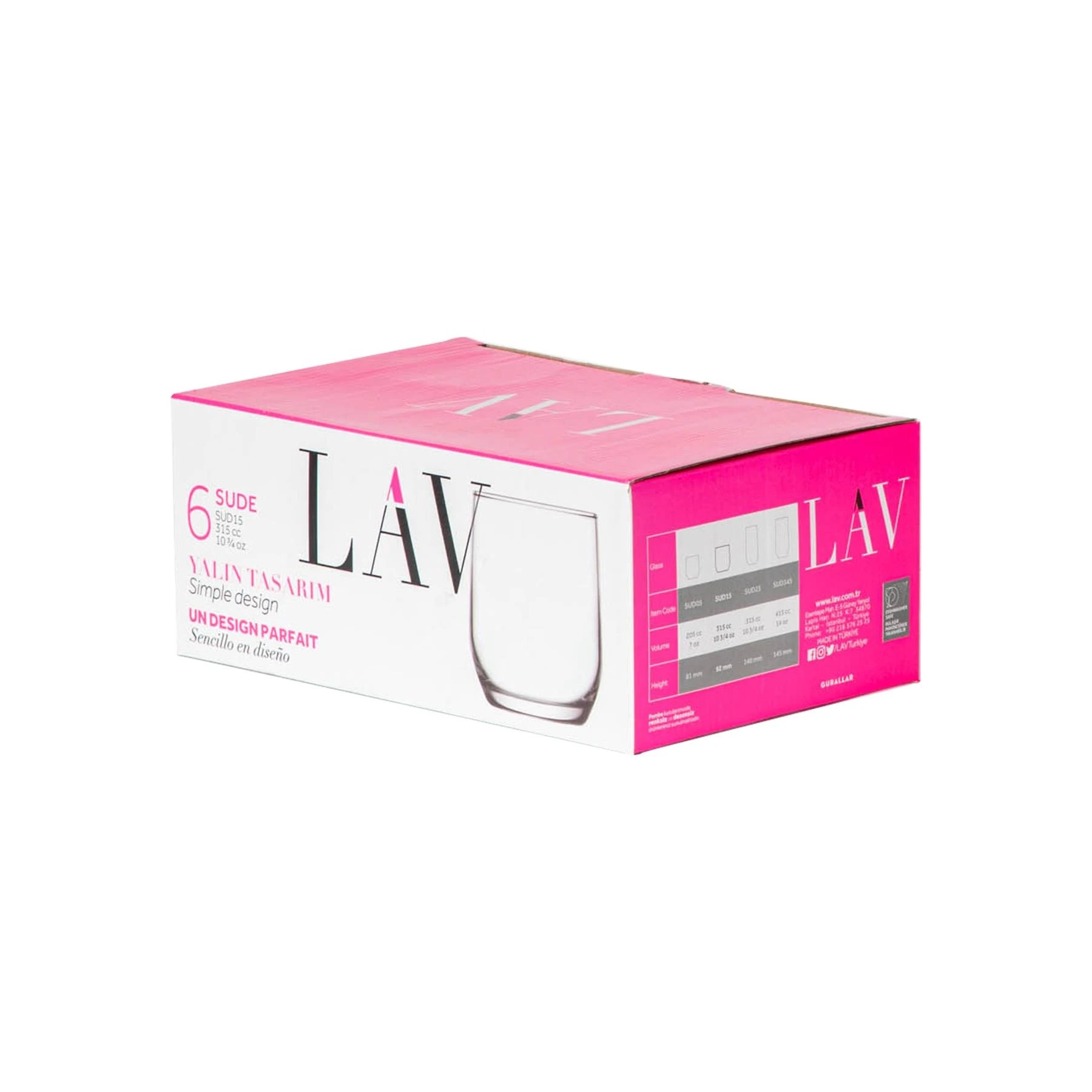 5 LAV 6 Piece Sude Drinking Glasses Set - Contemporary Glass Tumblers for Whisky, Water, Soft Drinks - 315ml - Clear, 5 of 5