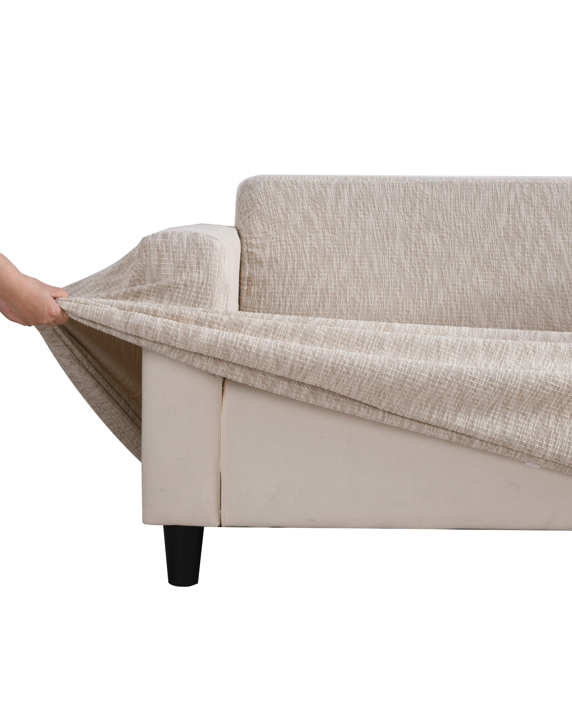 2 Sherwood Faux Linen Stretch Fit Couch Covers 2 Seater - Natural, 2 of 4