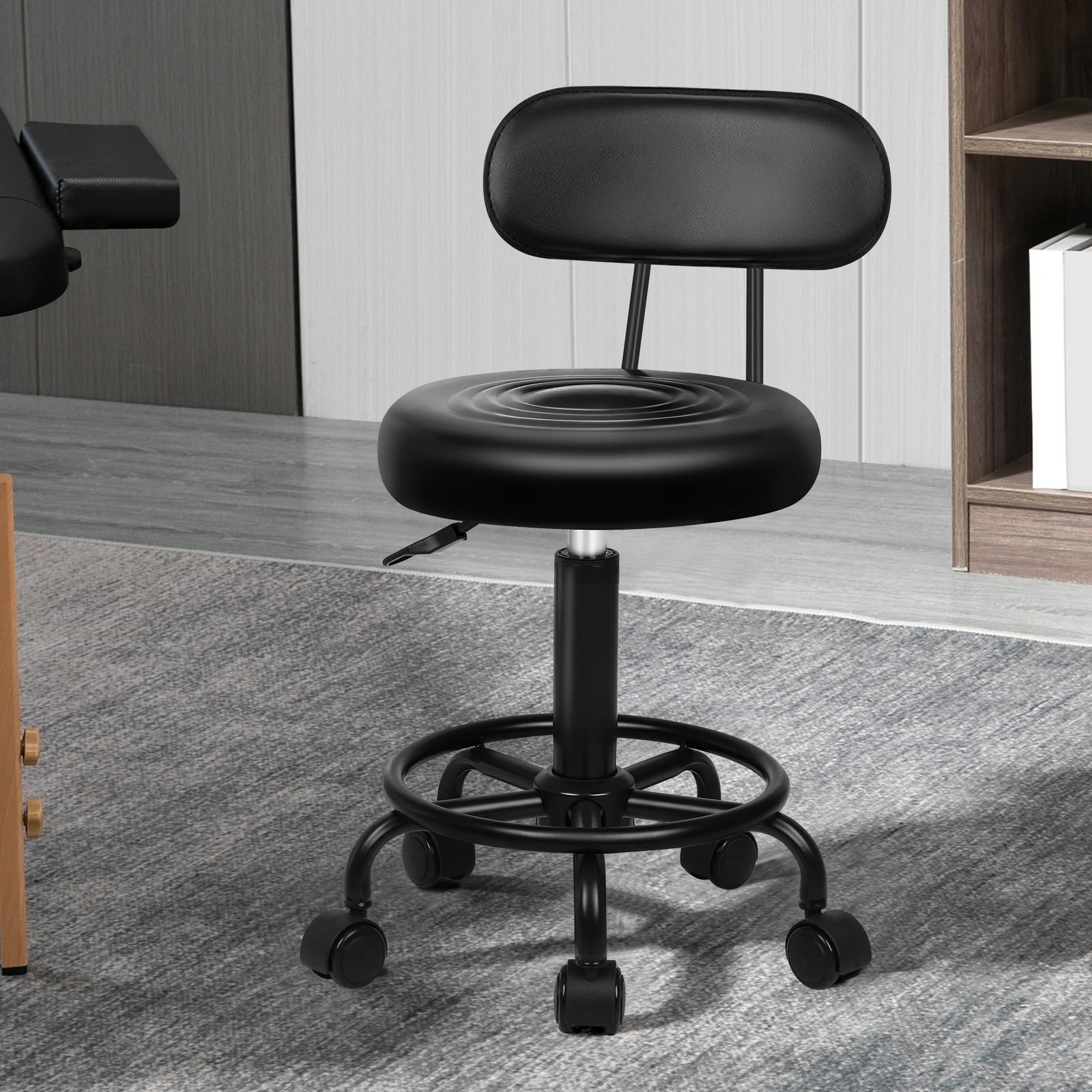2 Alfordson 2x Salon Stool Backrest Swivel Barber Hair Dress Chair - All Black, 2 of 10