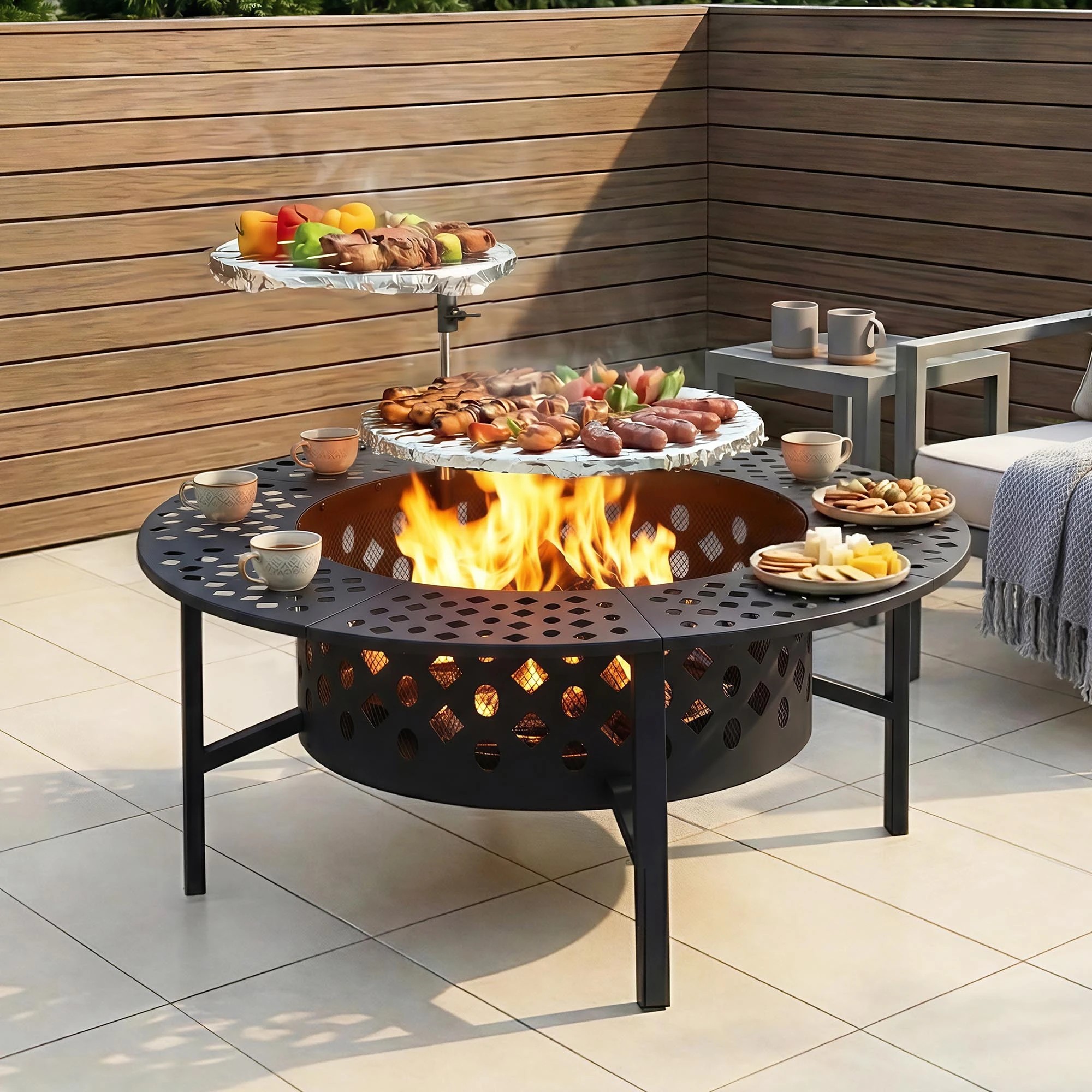 8 Grillz Fire Pit BBQ Charcoal Smoker Portable Mesh Pits Outdoor Camping Fireplace - Black, 8 of 8