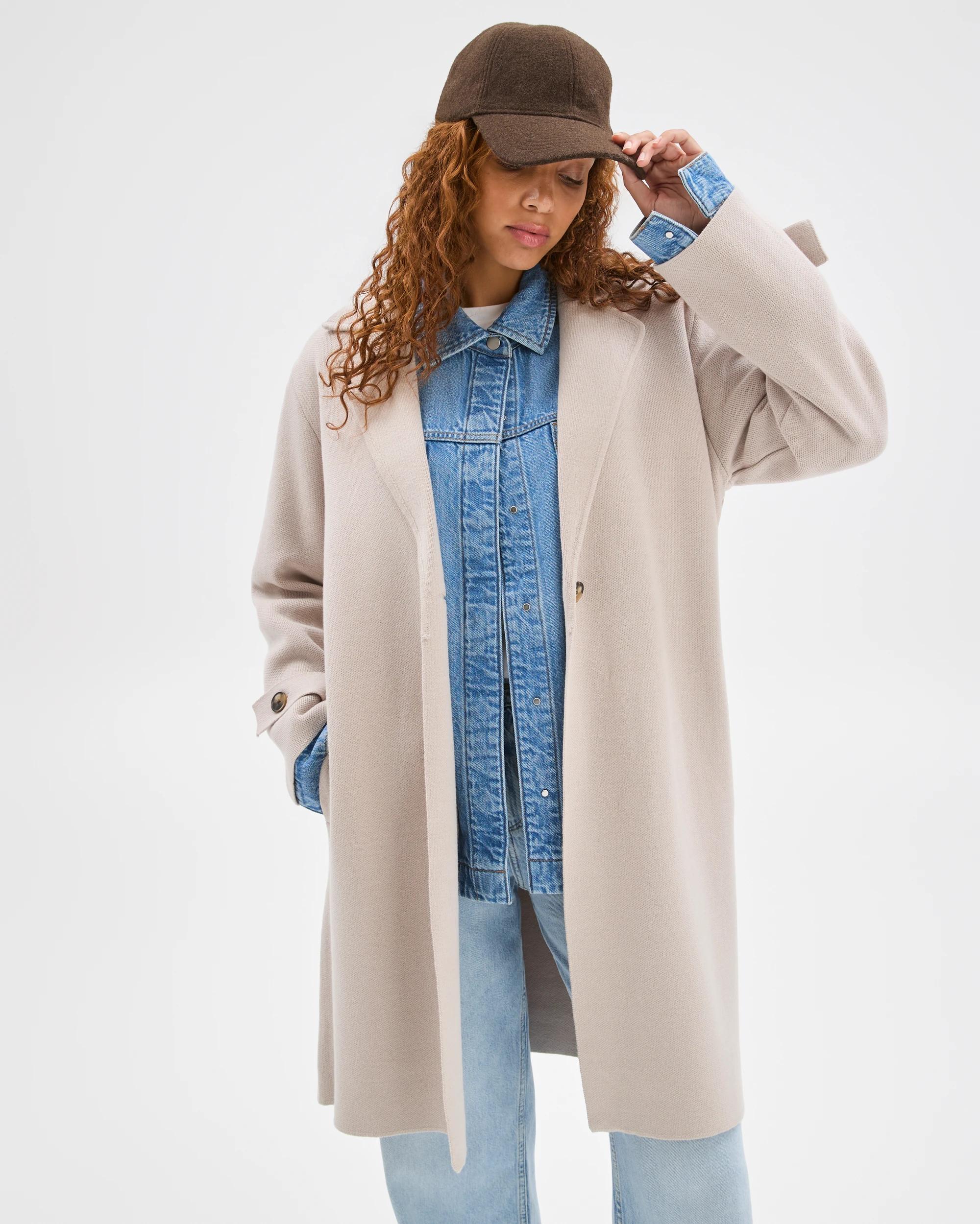 3 Target Woman Australian Cotton Blend Knitted Trench Jacket PEBBLE, 3 of 6