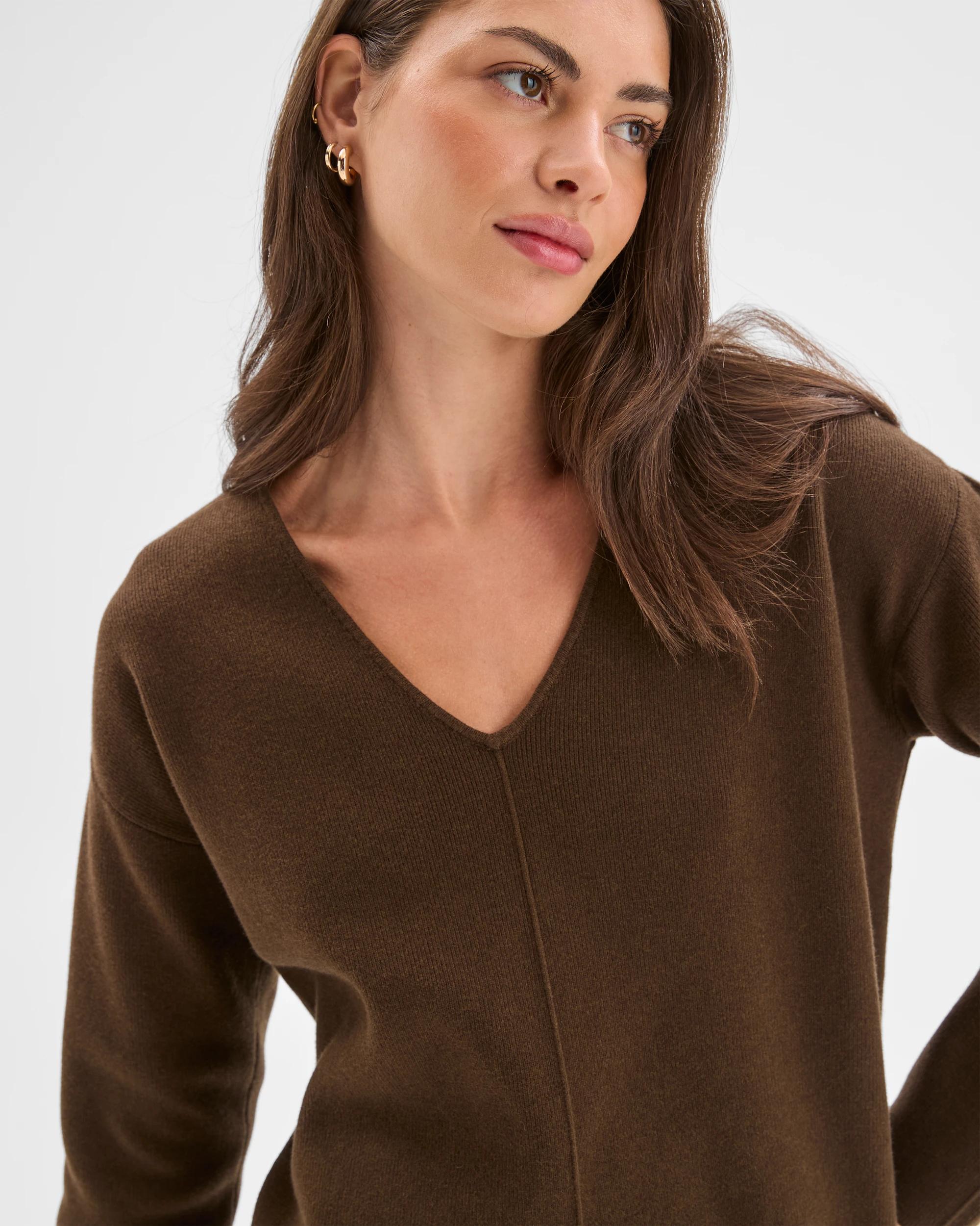 7 Target Petites Australian Cotton Blend Polished V-Neck Jumper OLIVE, 7 of 8
