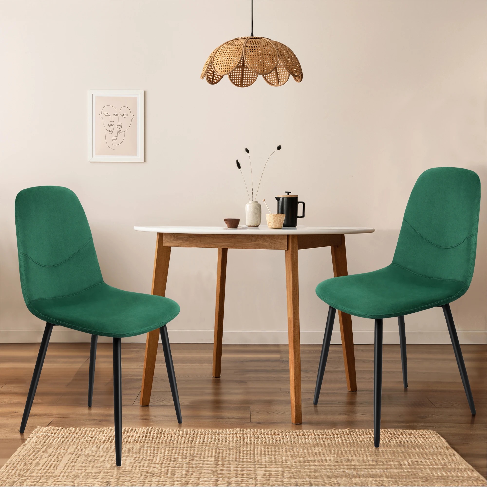 8 Levede 2Pcs Replica Eames Dining Chair Velvet Seat in Dark Green Colour, 8 of 8