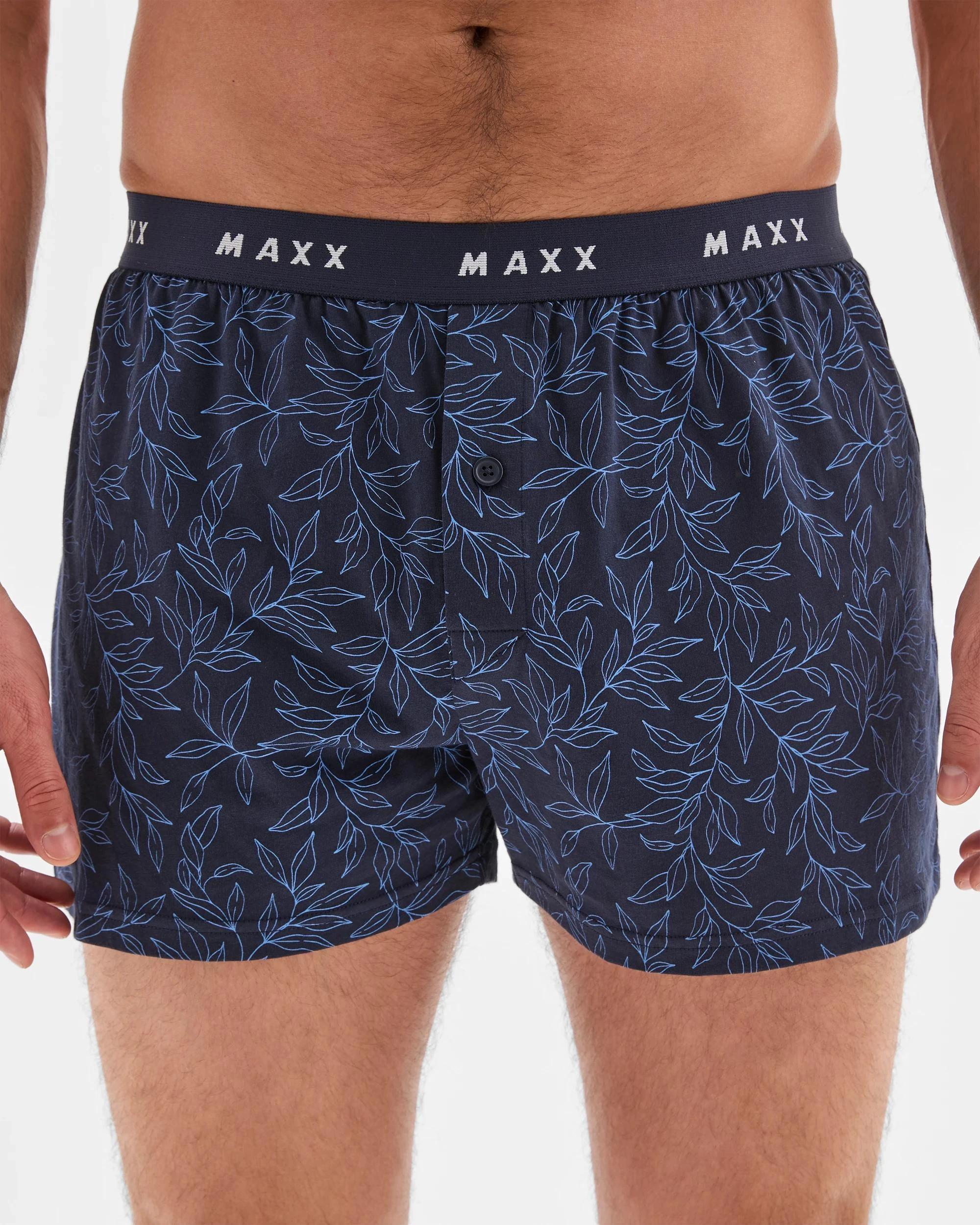 4 Mens Cotton Blend Knit Jersey Boxer Shorts 3 Pack - Maxx NAVY LEAF/BLUE STRIPE/NAVY STRIPE, 4 of 4