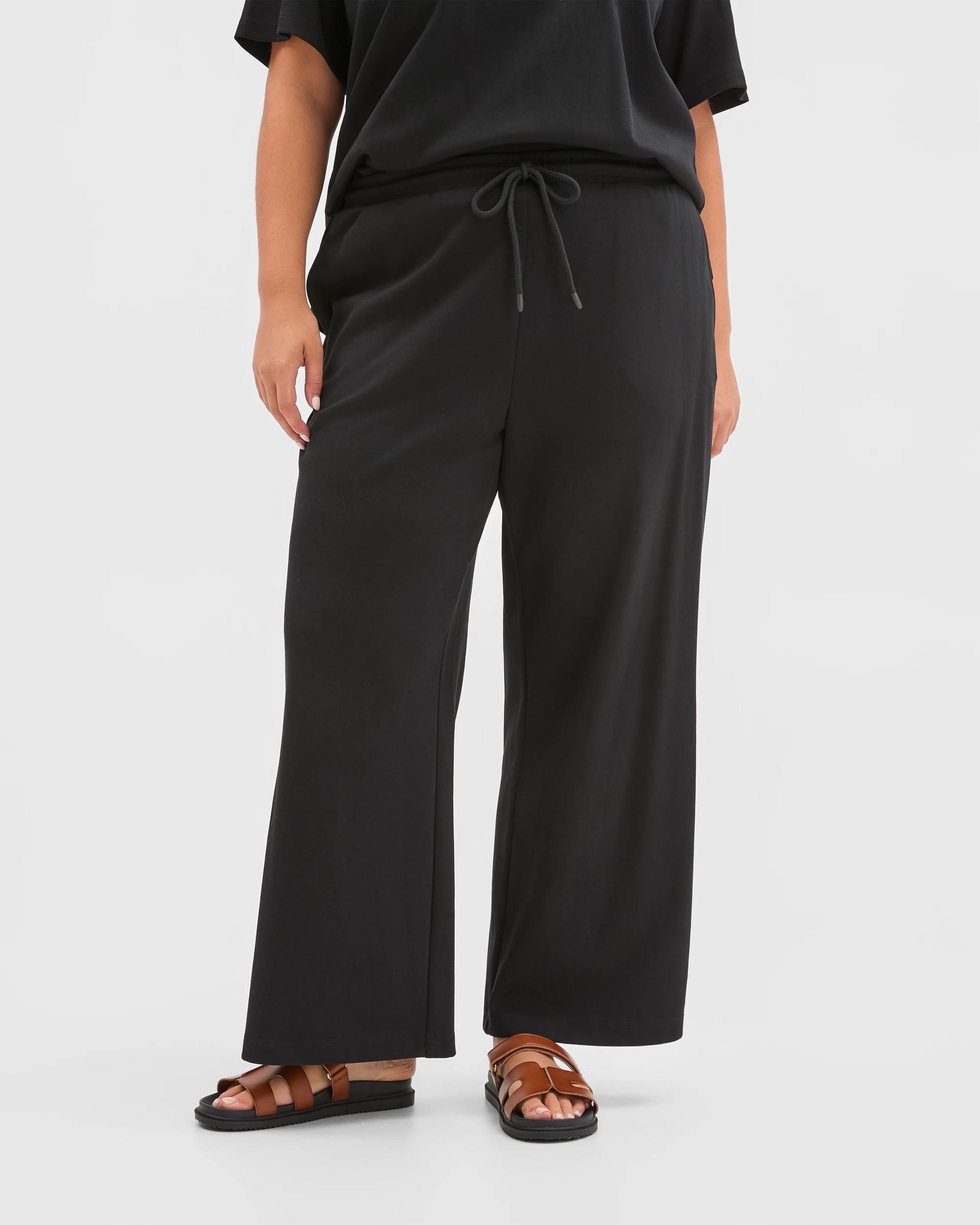 2 Target Curve Plus Size Australian Cotton Blend Wide Leg Interlock Pants BLACK, 2 of 6