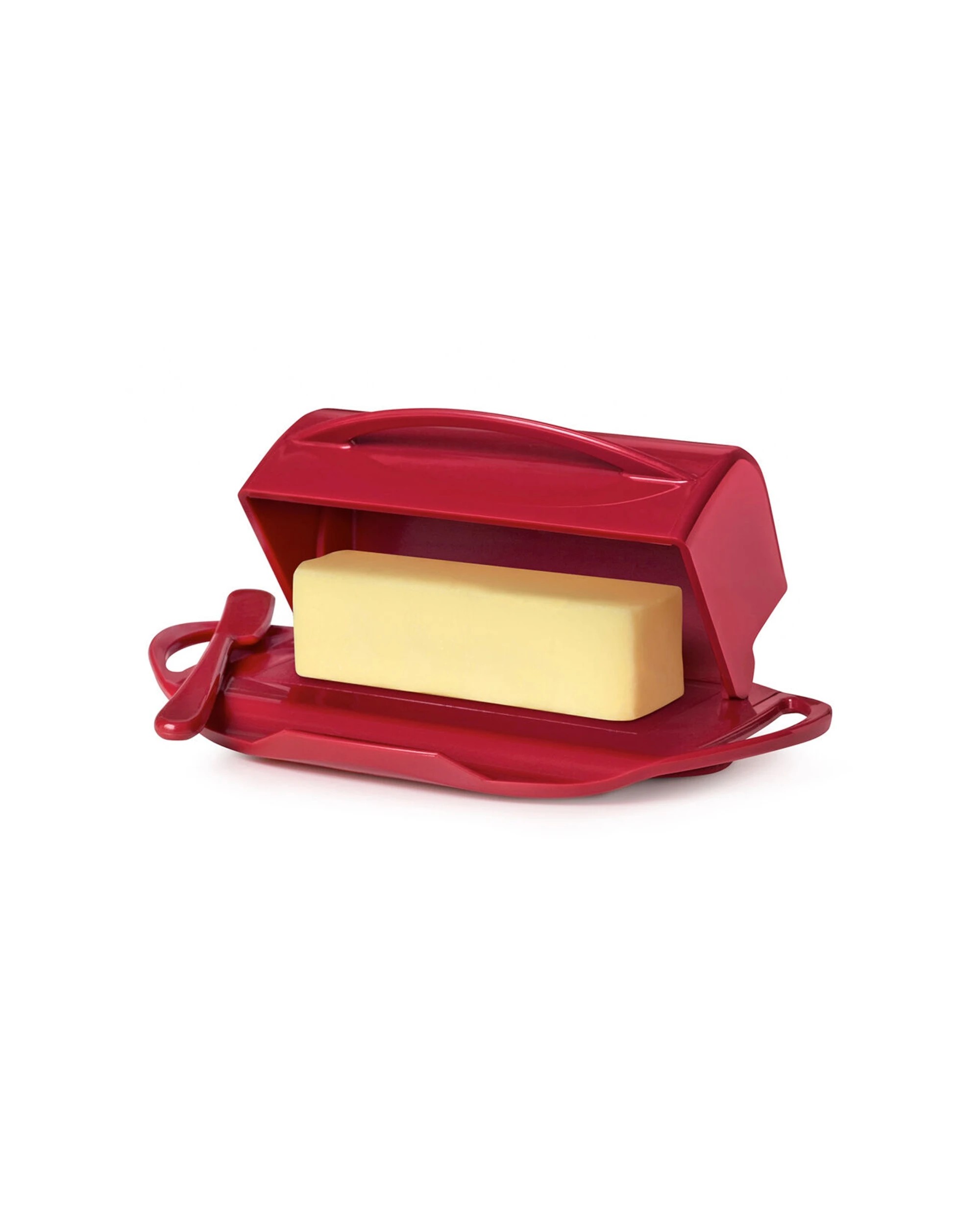 2 Butterie 2PK Plastic Flip Top Lid Butter Dish with Spreader 22.9x14cm - Red, 2 of 8