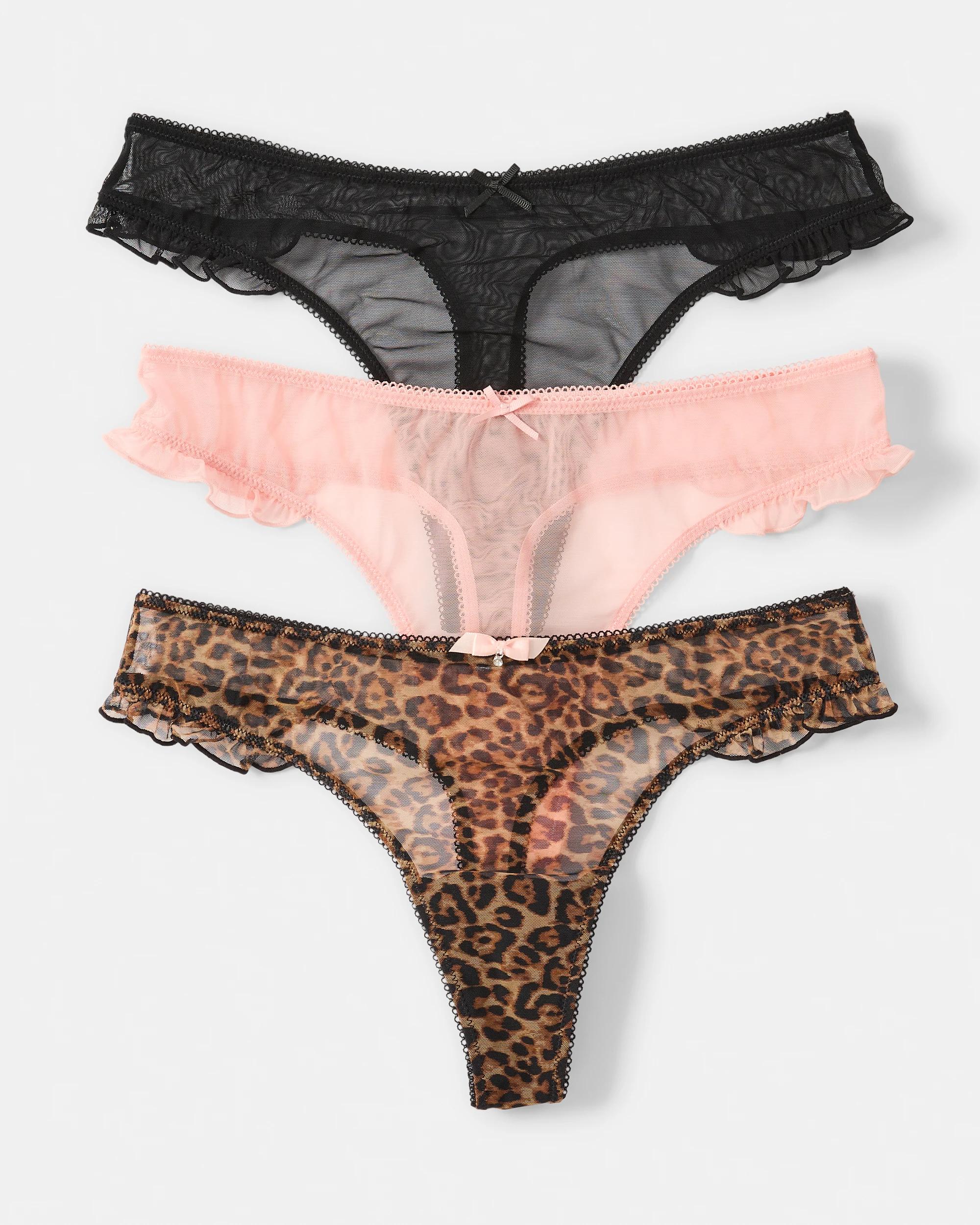 1 3 Pack Mesh G-String Briefs Leopard, 1 of 10