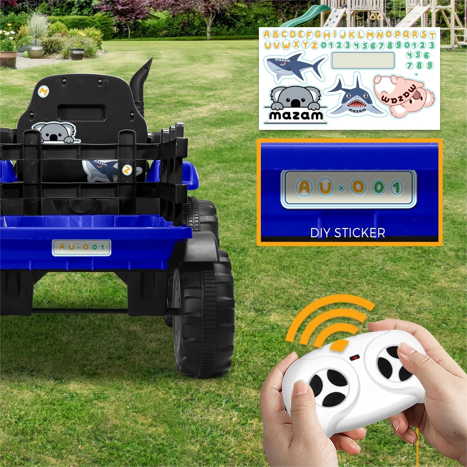 8 Mazam Kids Ride On Car Tractor 156 Cm Trailer 12v Remote Electric Toddlers Toy
 - Blue, 8 of 10