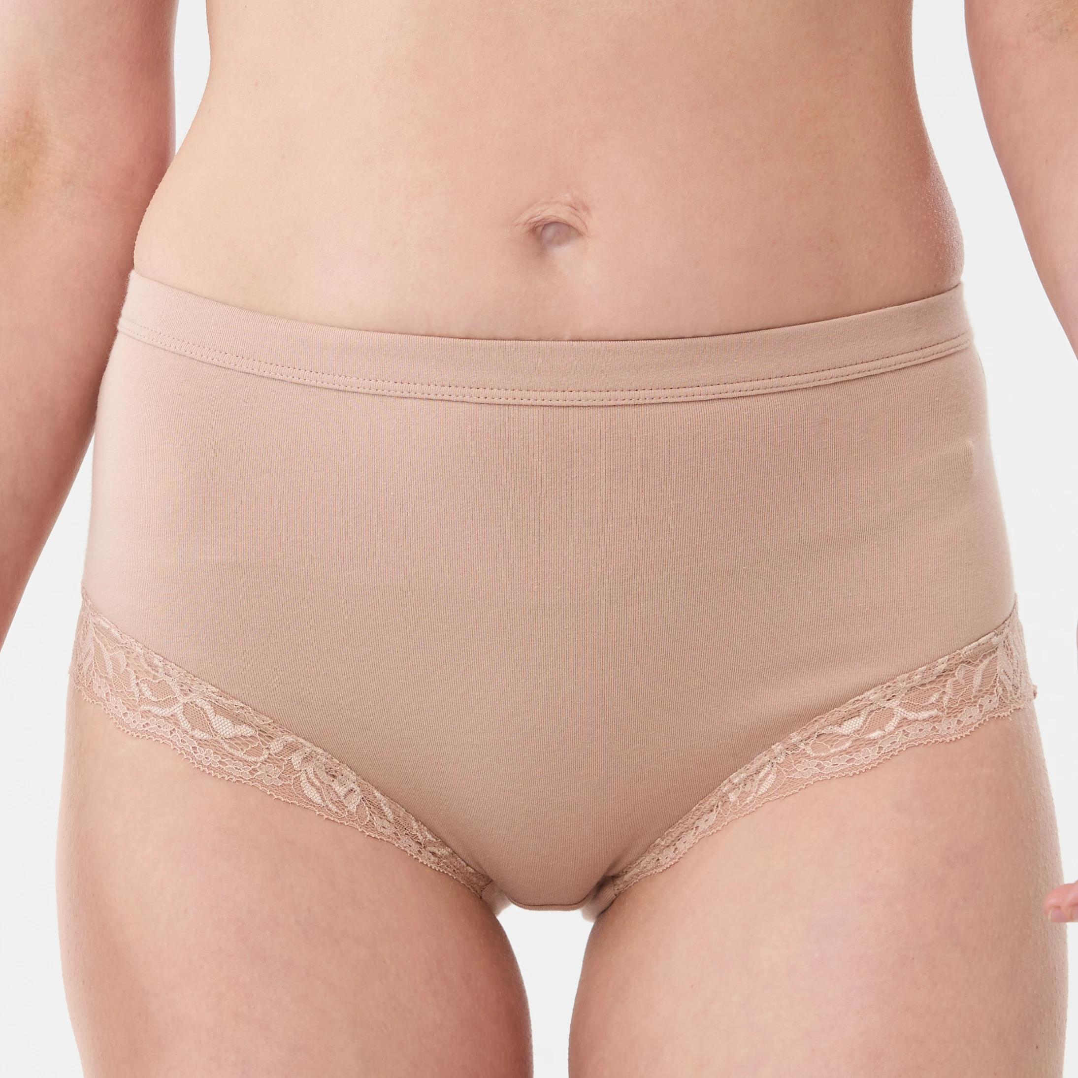 4 3 Pack Lace Trim Cotton Full Briefs BLACK, LIGHT FAWN, CLOUD DANCER, 4 of 8