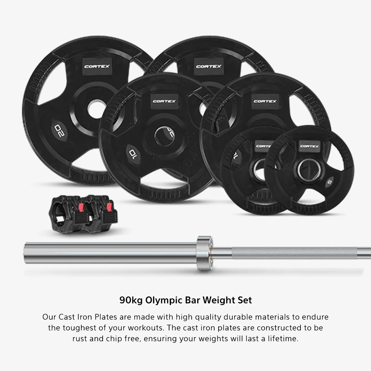9 LSG GRK-110 with FID Bench, 90kg Olympic Weights - Barbell and Rubber Tri-Grip Plates - Black, 9 of 10