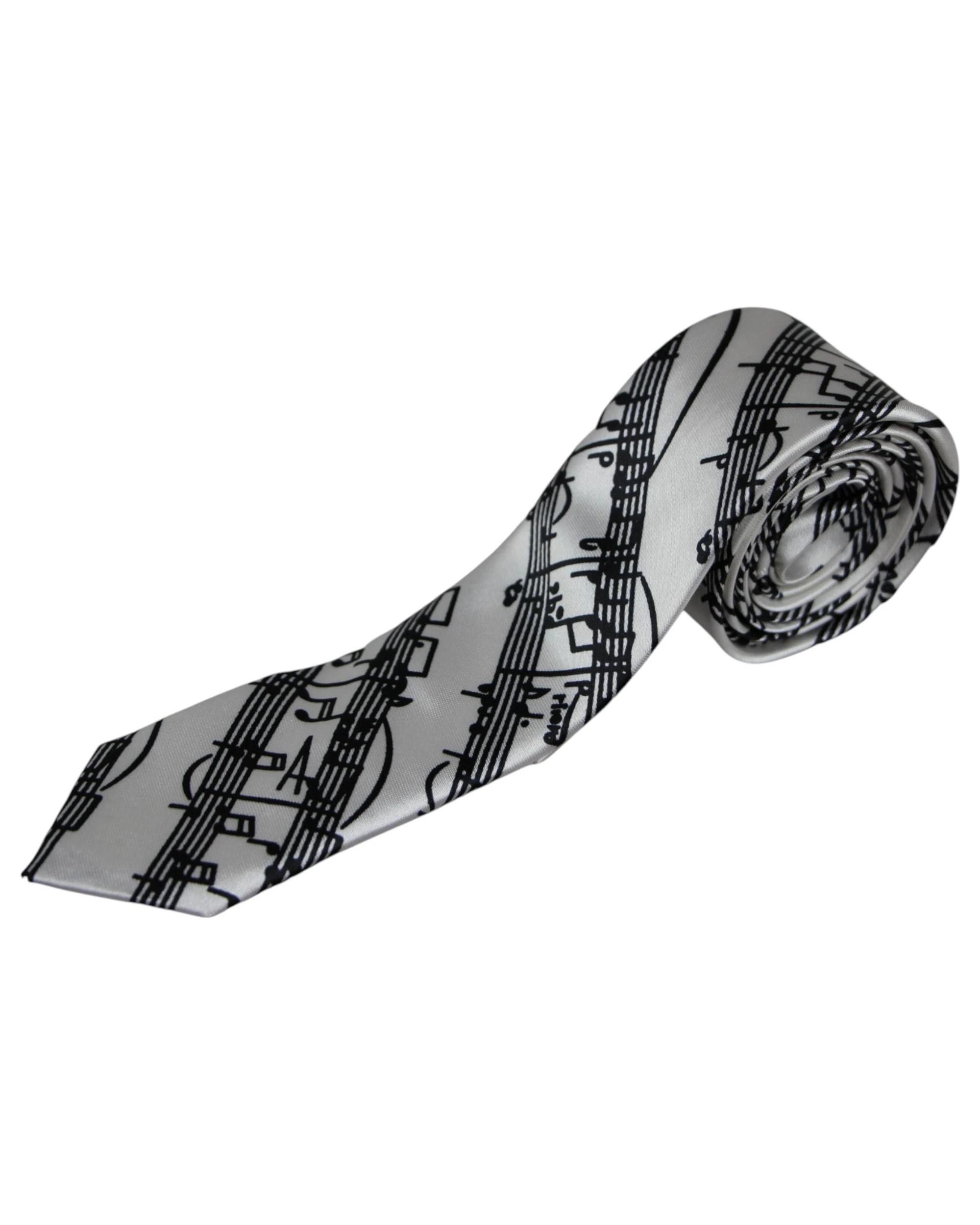 1 Zasel Mens White & Black Sheet Music 5cm Skinny Neck Tie - Multi, 1 of 3