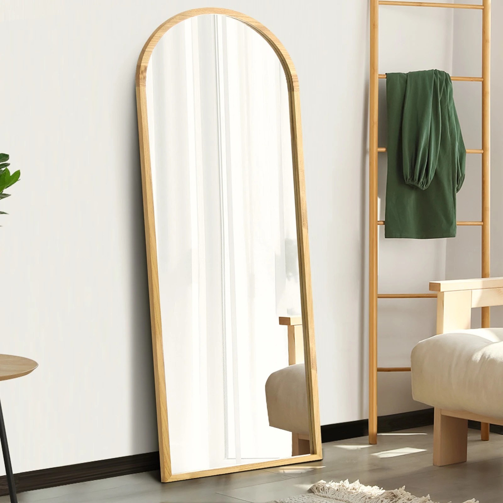 3 Oikiture Wooden Full Length Mirror 180x70cm Arched Dressing Floor Mirrors
 - Natural, 3 of 9