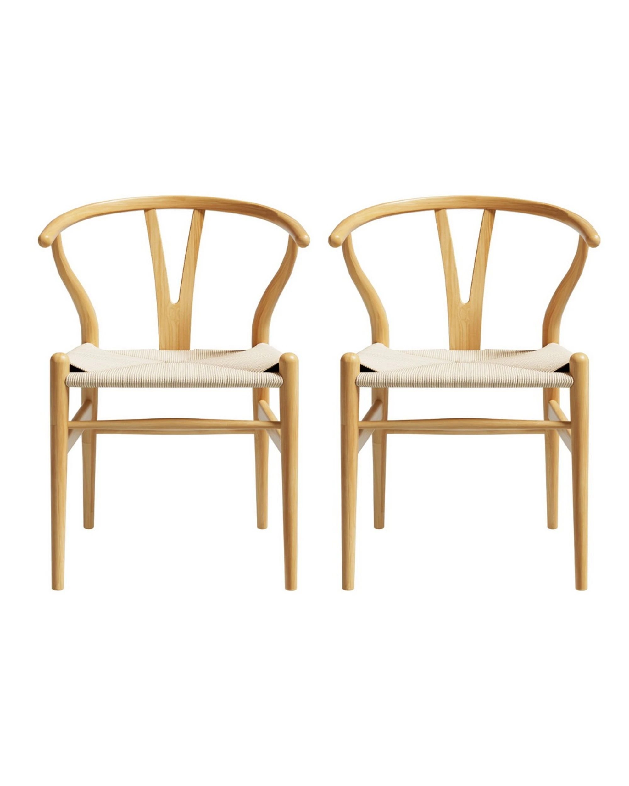2 1 Set Of 2 Artiss Dining Chairs Wooden Rattan Seat Wishbone Back
 - Brown, 2 of 2