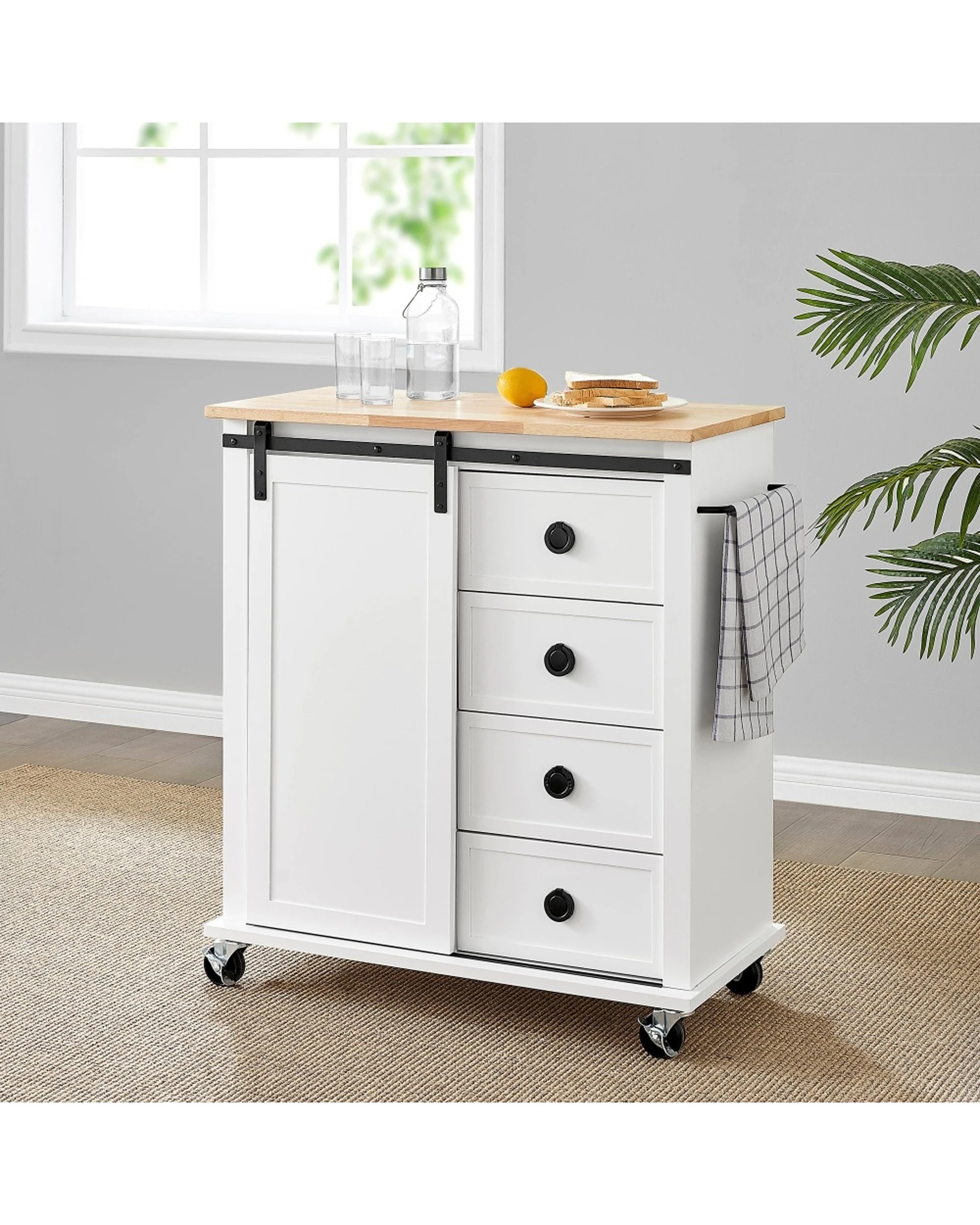 2 Alpine Bay South Hampton Kitchen Trolley 4 Drawer 1 Sliding Barn Door - White, 2 of 9