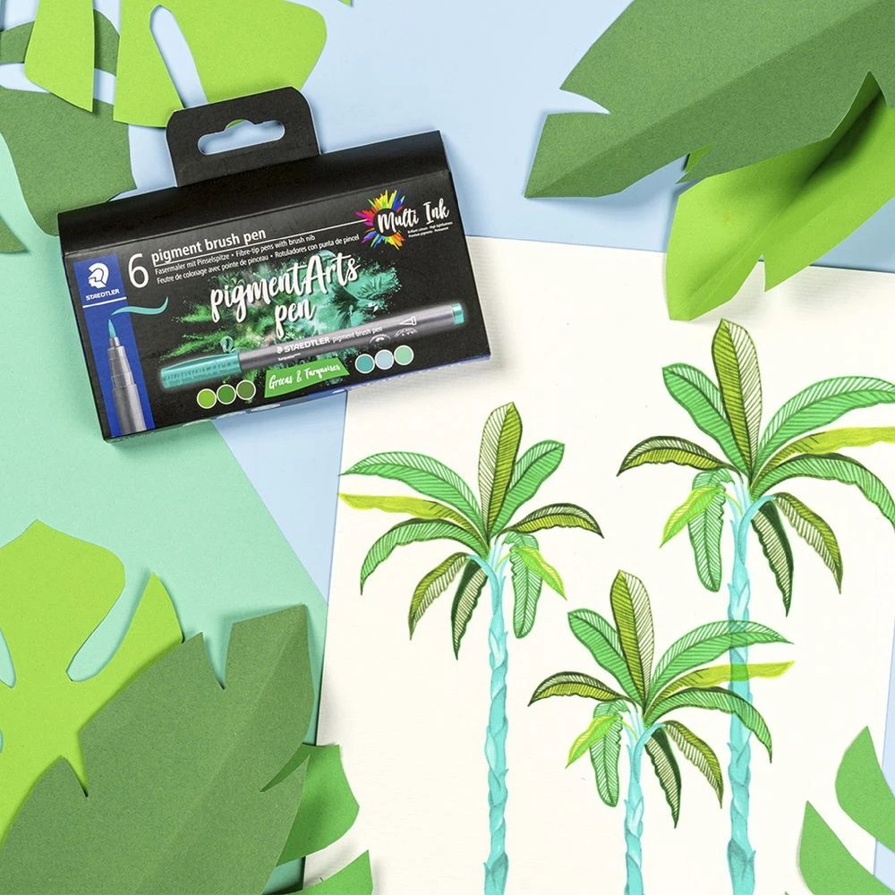 2 Staedtler Pigment Arts Brush Pens Greens & Turquoises 6 Pack, 2 of 2