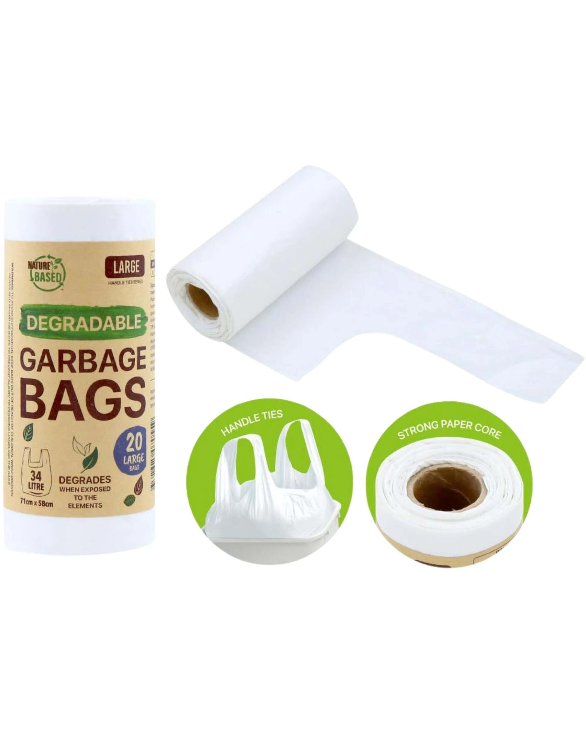 2 Durmaz Large Degradable Garbage Bags 34L Pack of 20 - White, 2 of 2